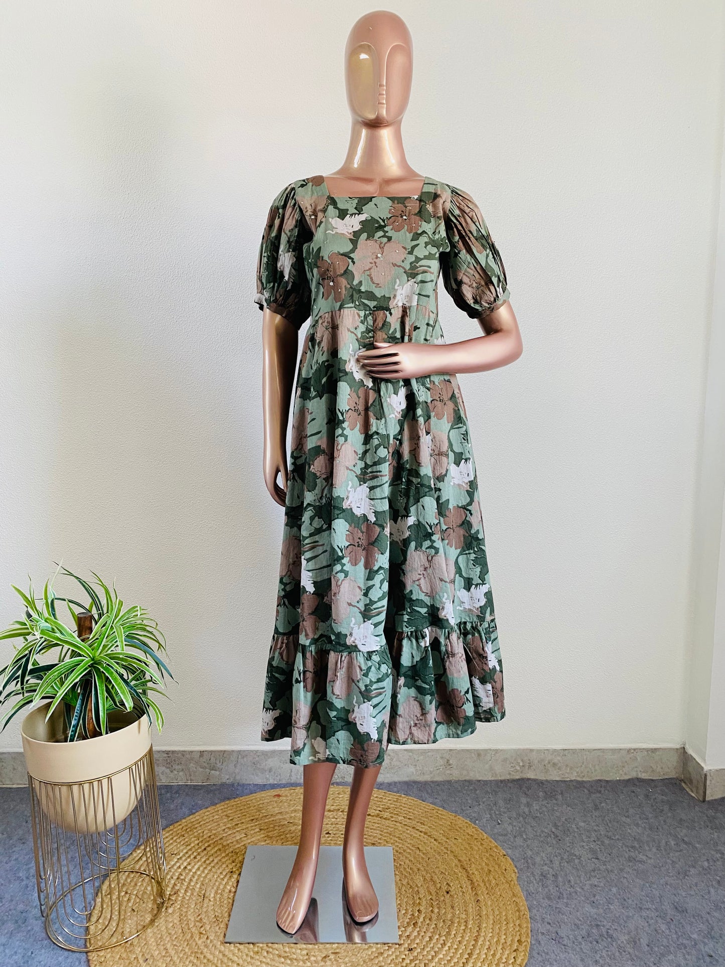 Square Neck Cotton Tunic with puff Sleeve
