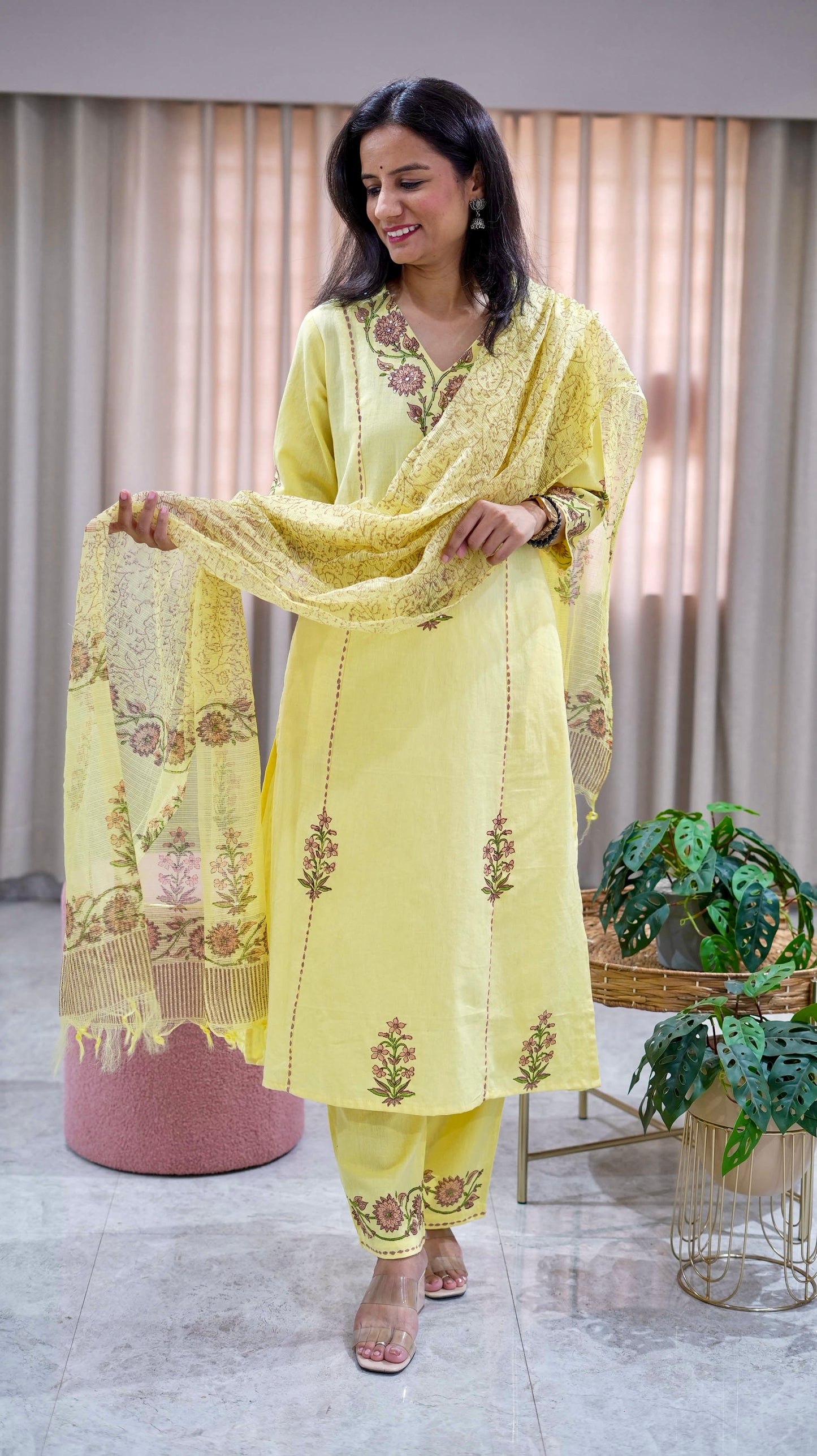 Cotton Flex Suit Set with Hand Block Print & Kota Doria Dupatta