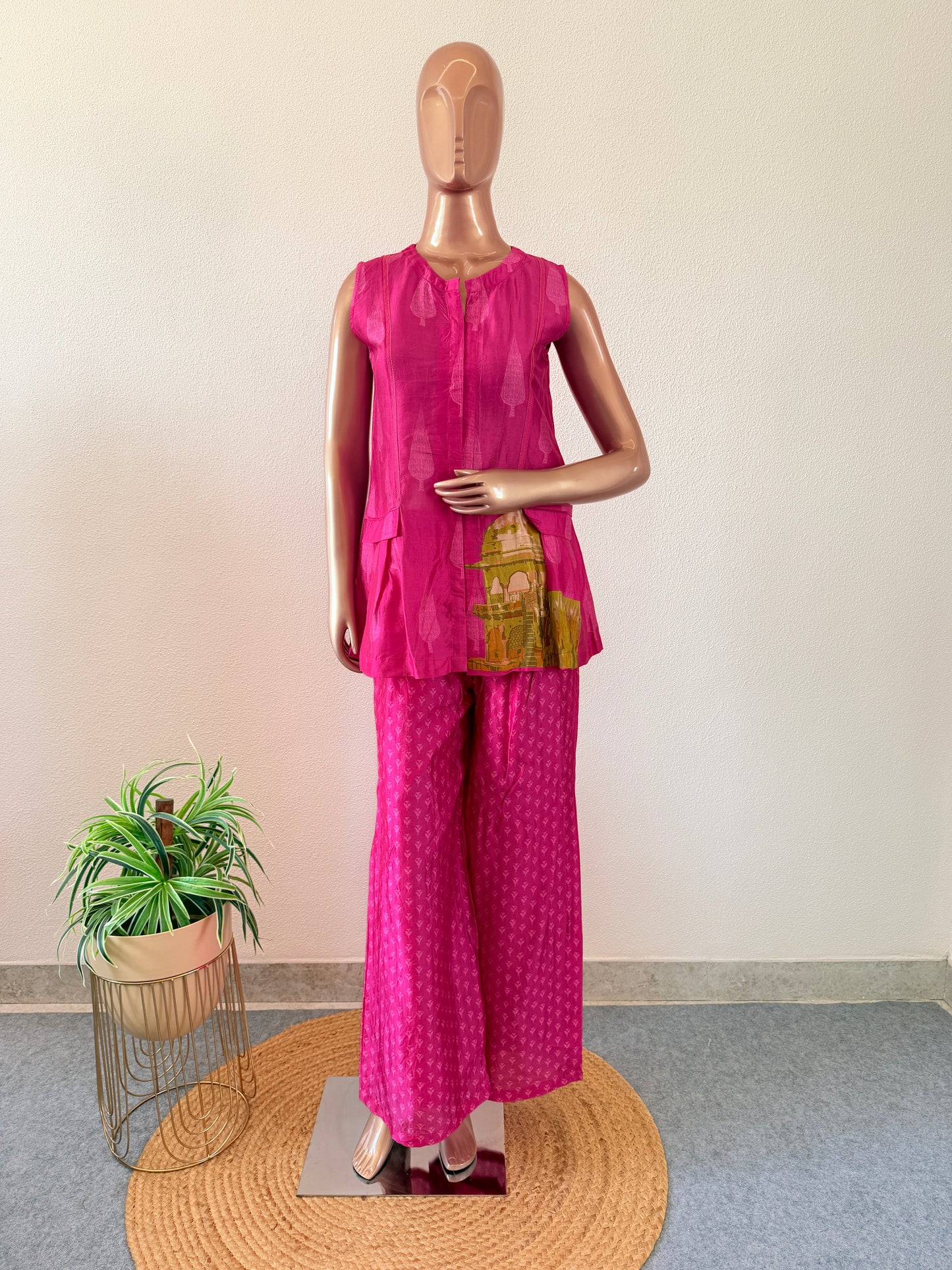 Silk Print Sleevless Top and Palazzo Set