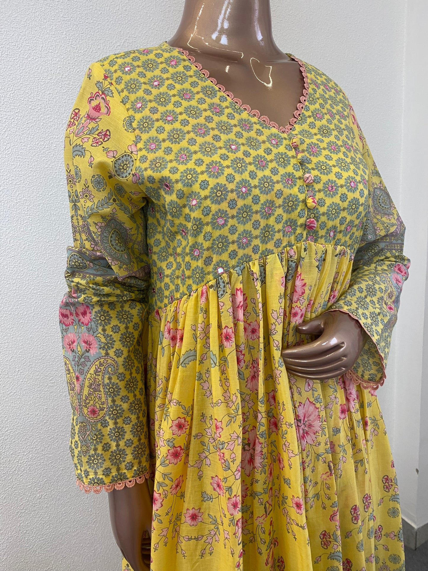 Printed Cotton Frock Suit Set with Long Sleeves