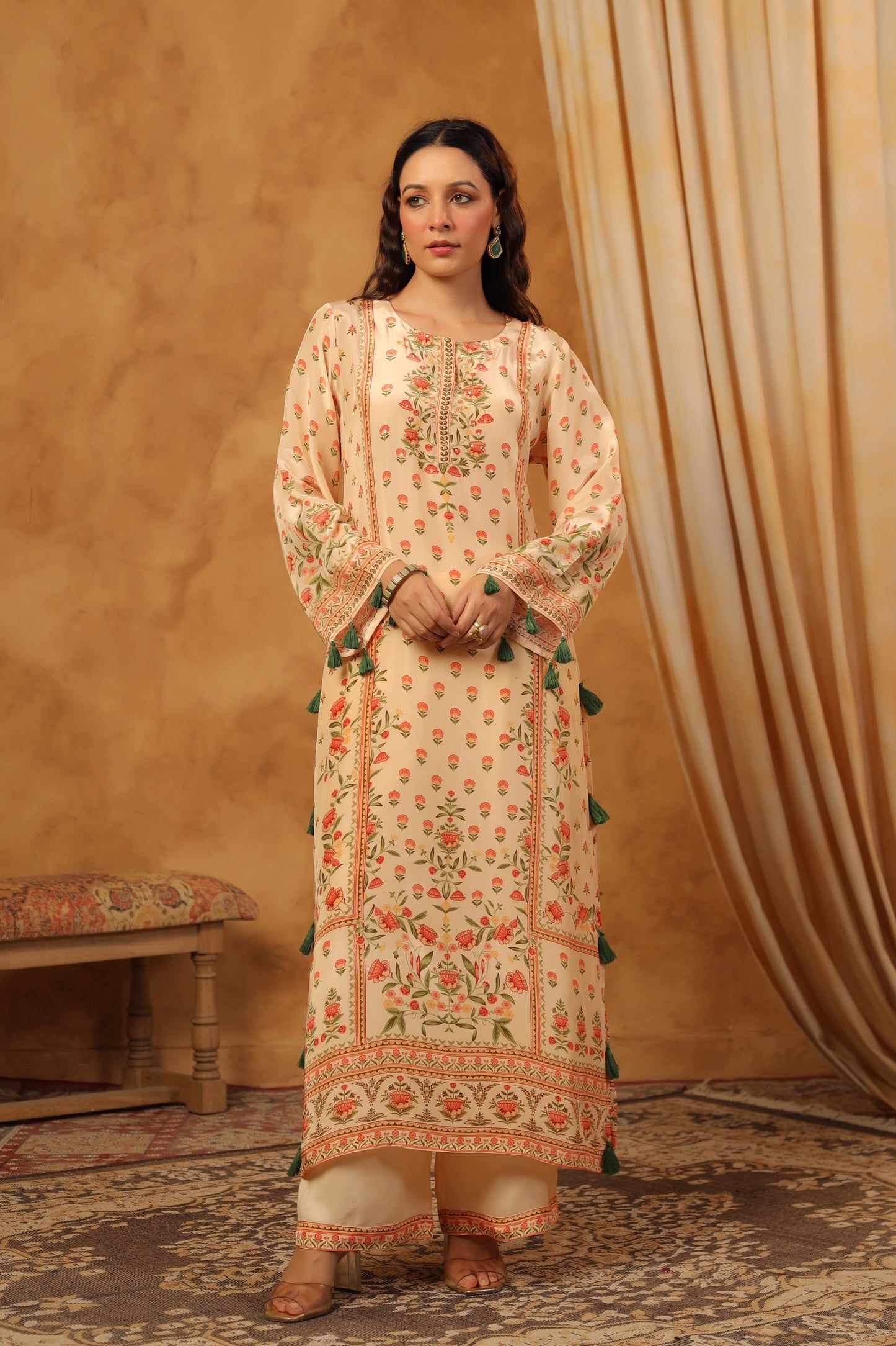 Pure Crepe Printed Long Kurta Pant Set