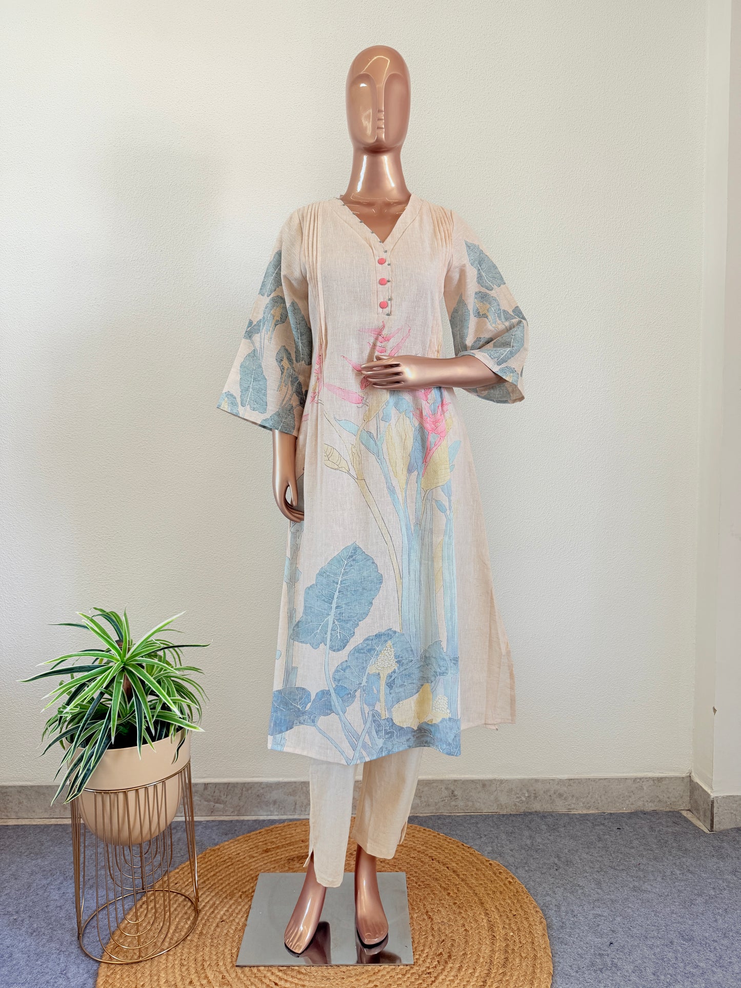 Digitally Printed Linen A- Line Kurta Set