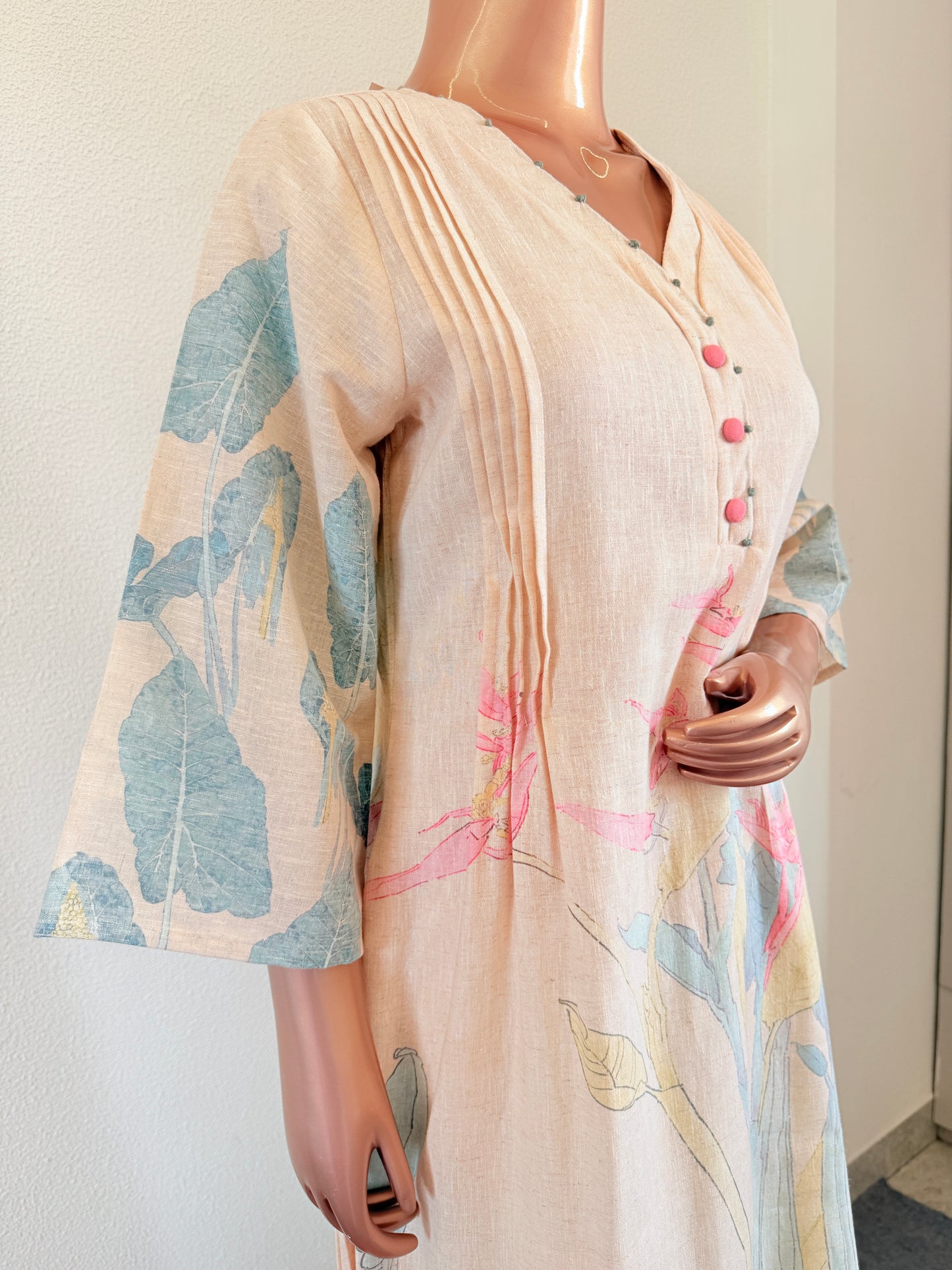 Digitally Printed Linen A- Line Kurta Set