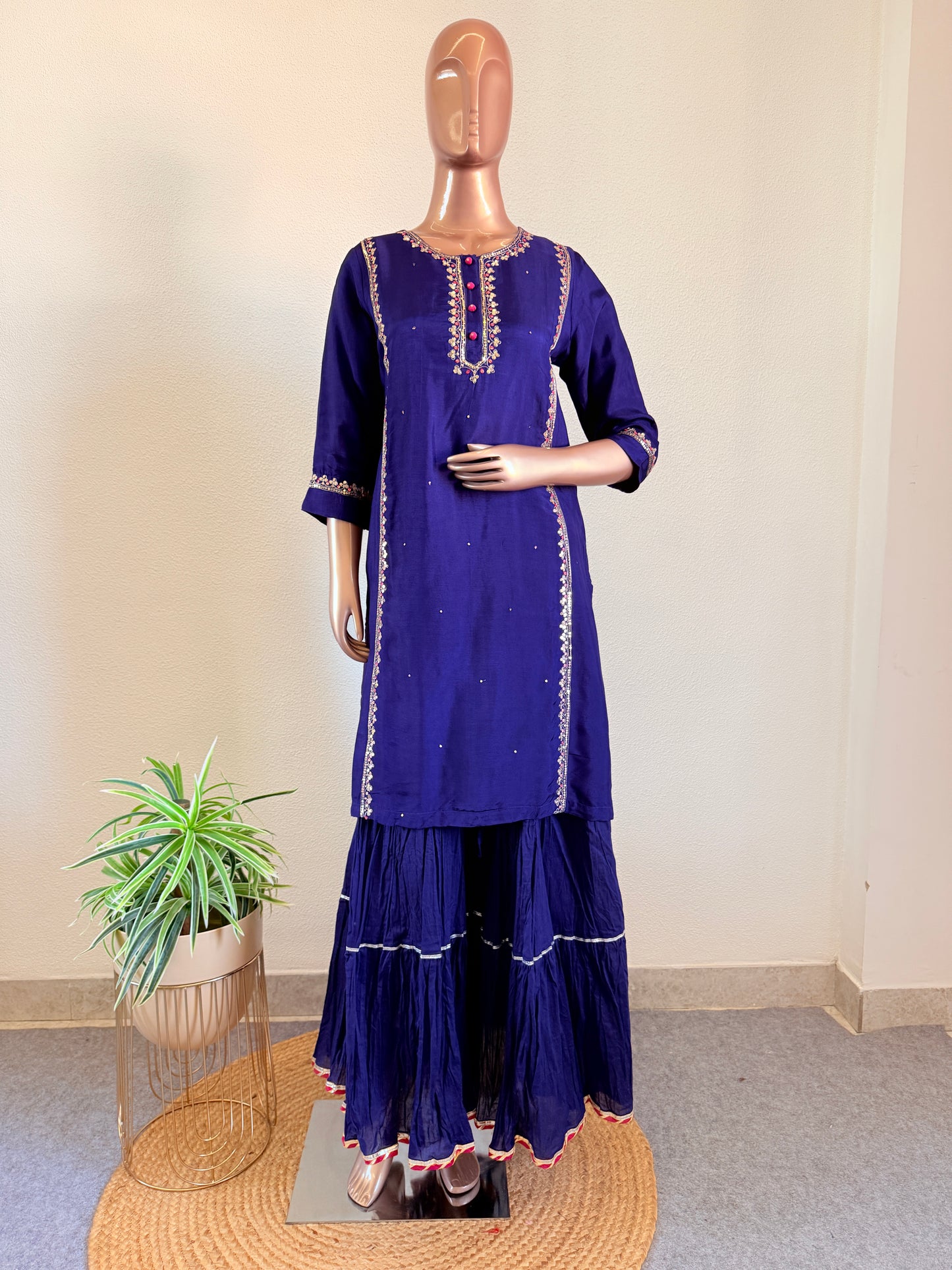 Sequin Work Dola Silk Suit with Sharara & Organza Dupatta