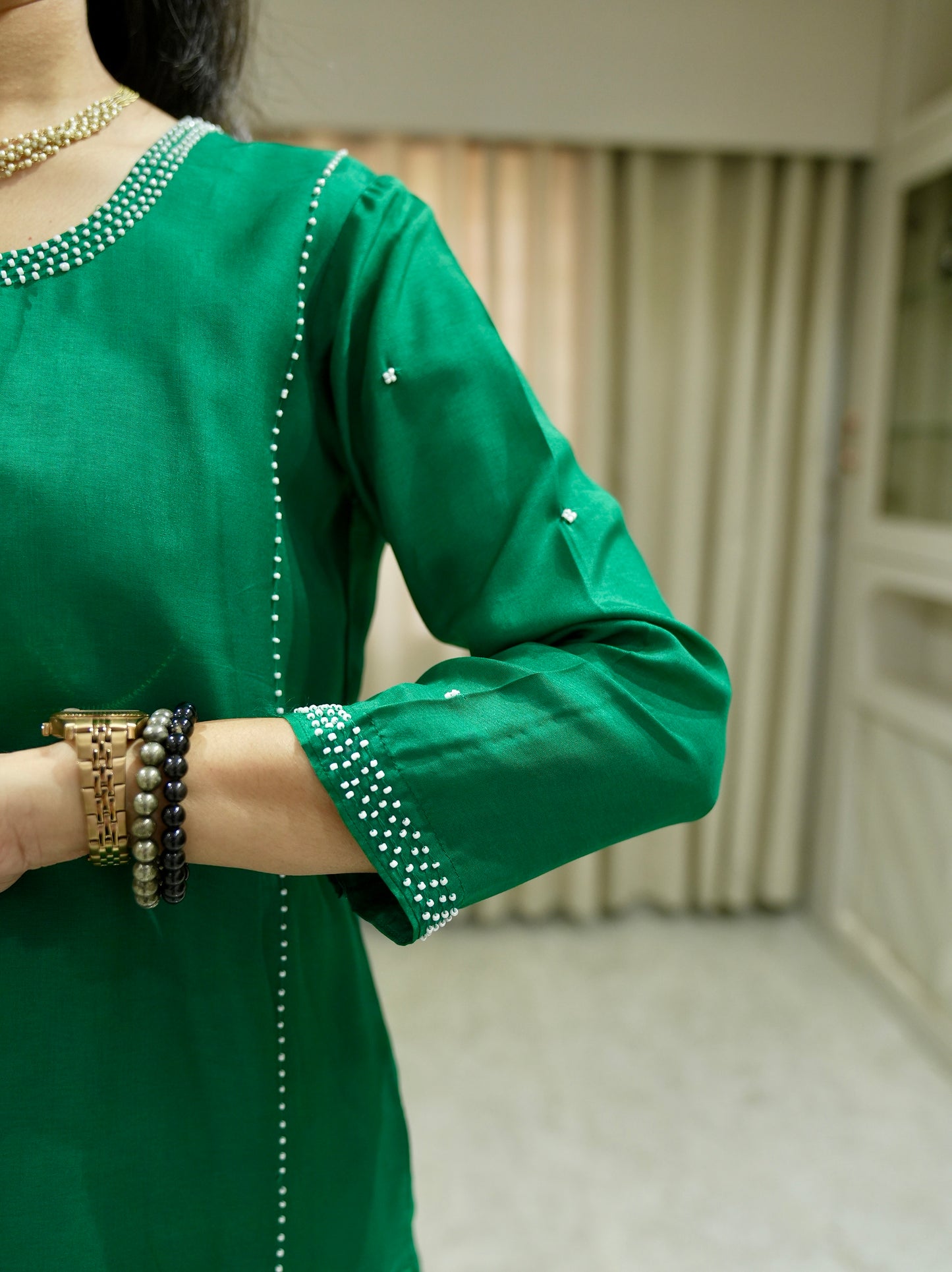 Karishma Dola Silk Premium Palazzo set with Pearl Work