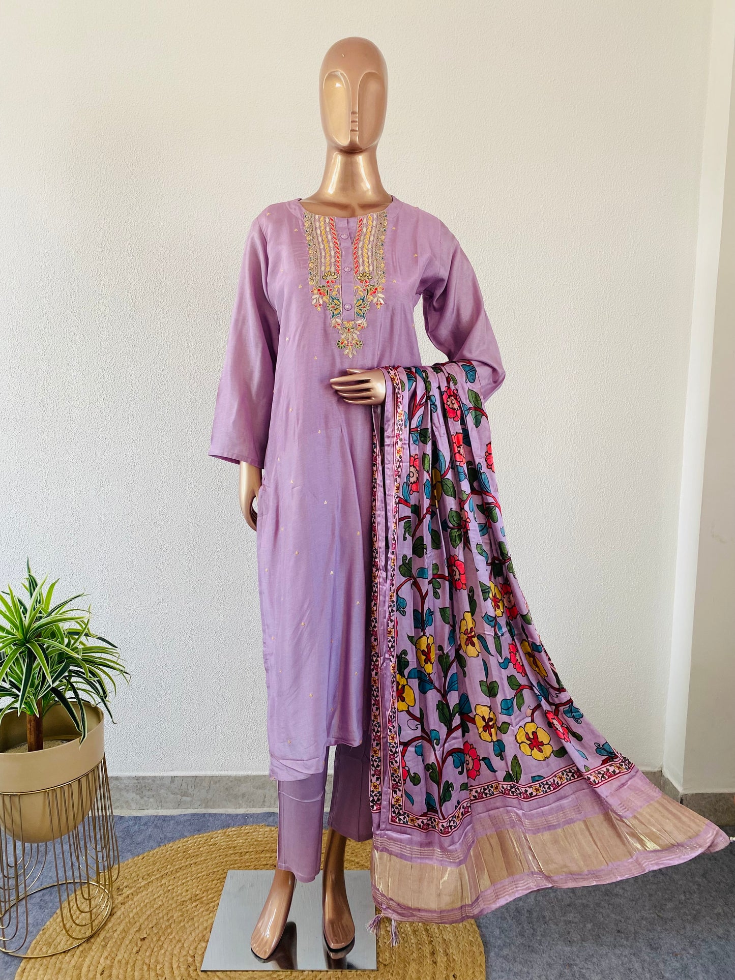 Zari Embroidered Suit with Lagdi Patta Gajji Silk Dupatta