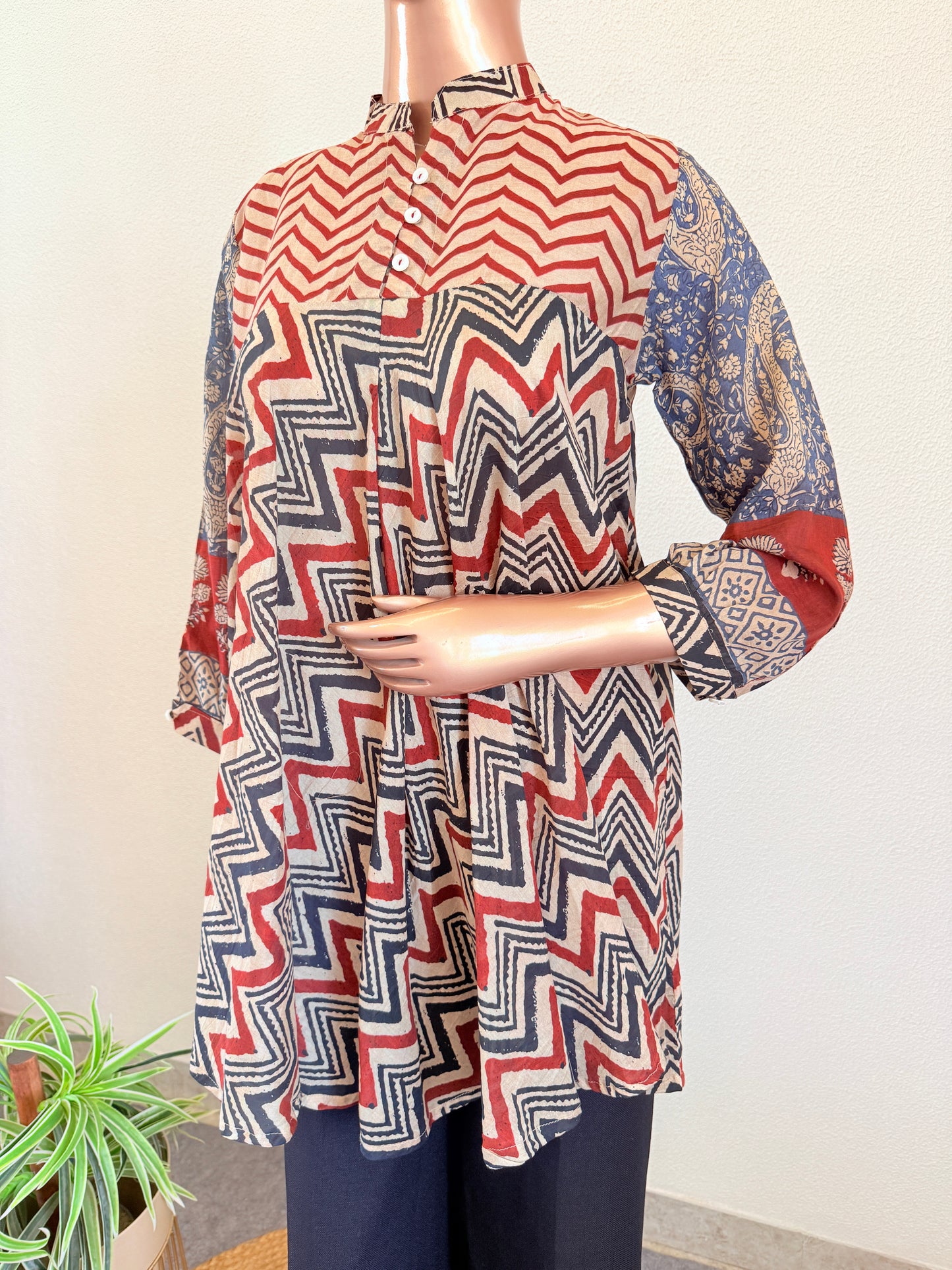 Ethnic Mul Chanderi Fusion A-Line Top- Red