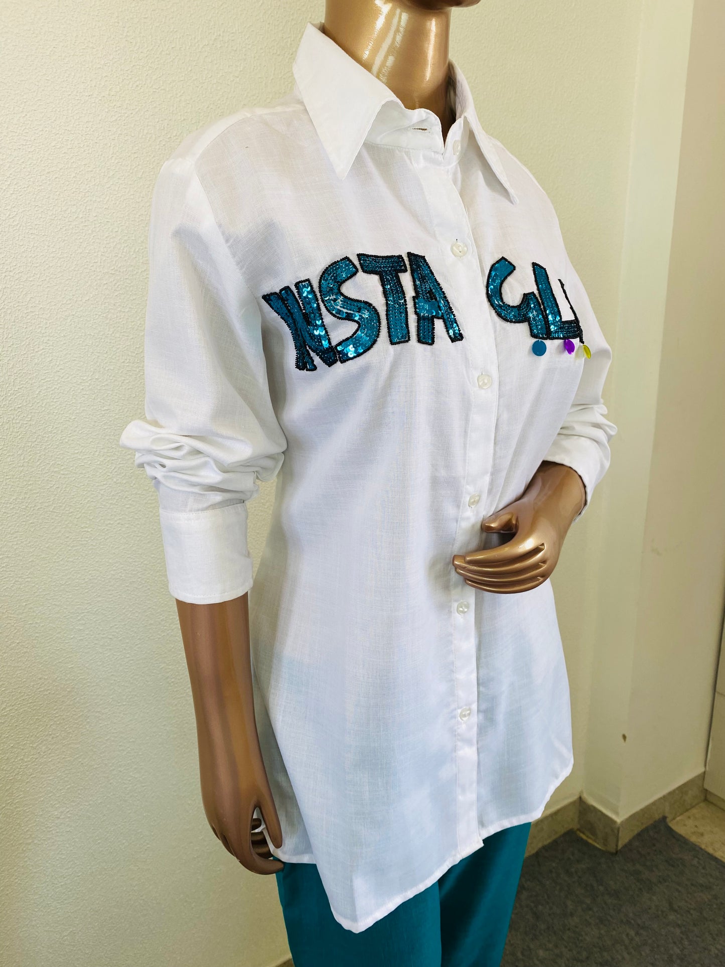 Cotton Slub Coords with Sequin Work Detailing on Shirt