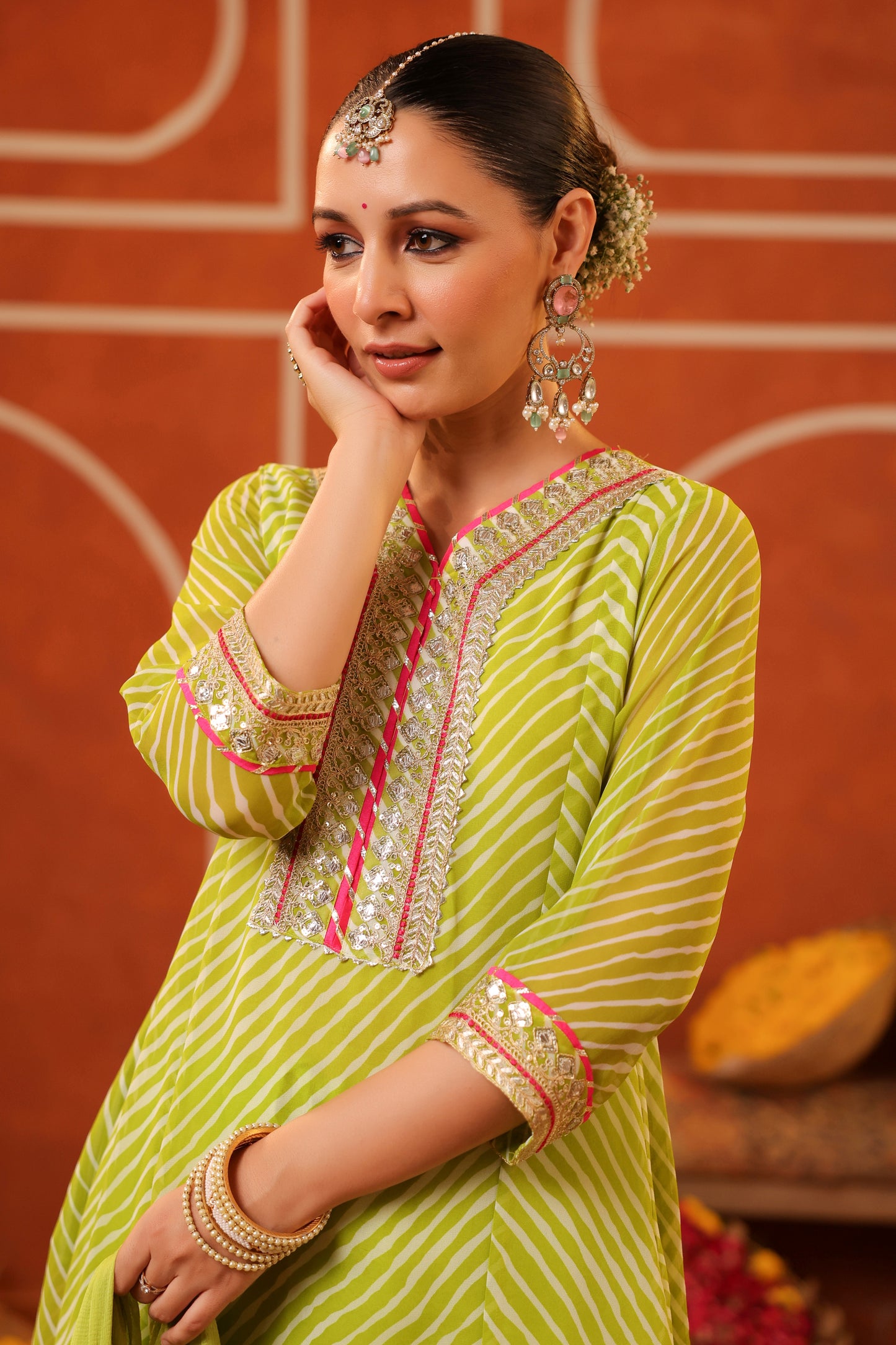 Lehariya Print A-Line Chiffon Suit Set