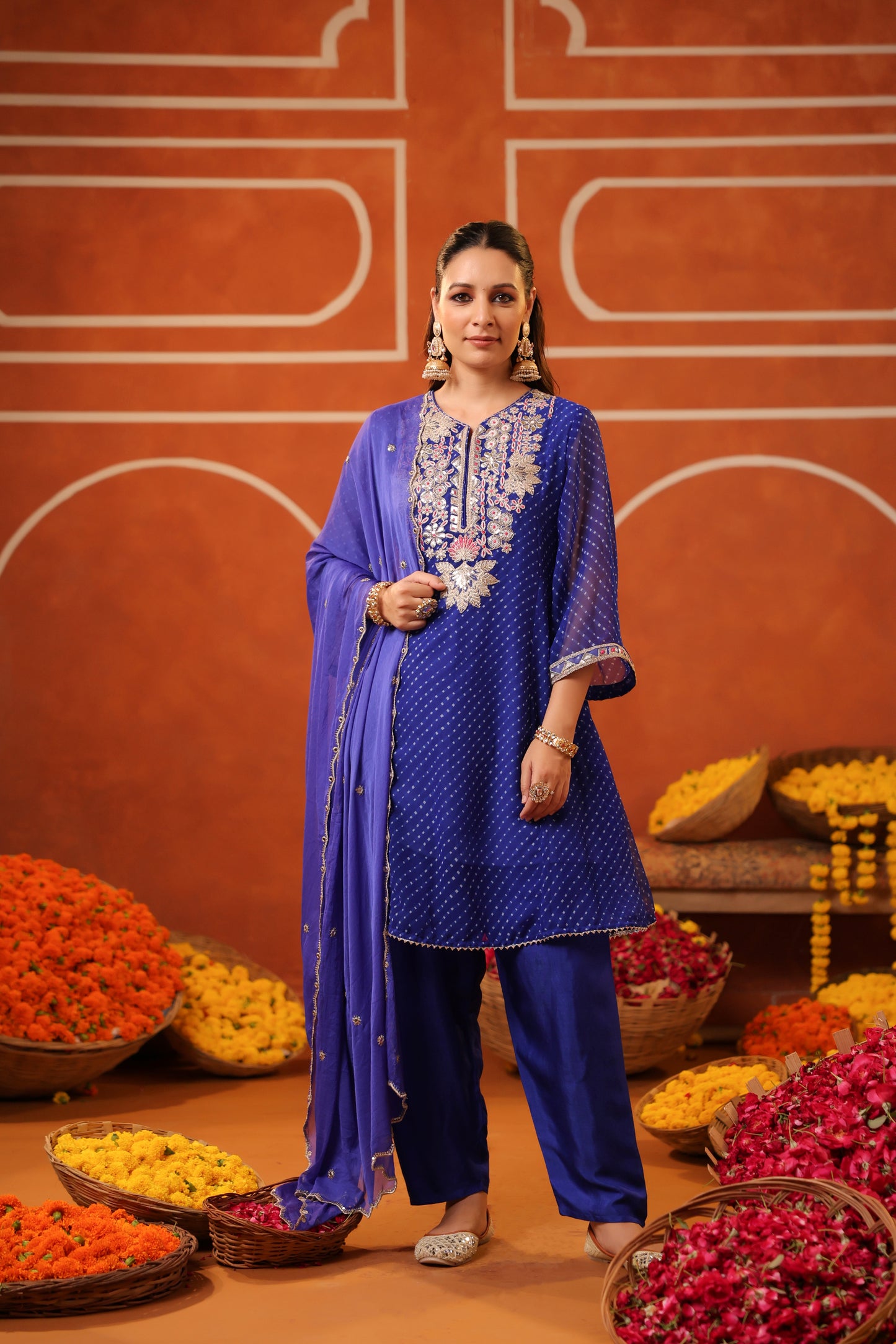 Bandhani Print Peplum Top Suit Set