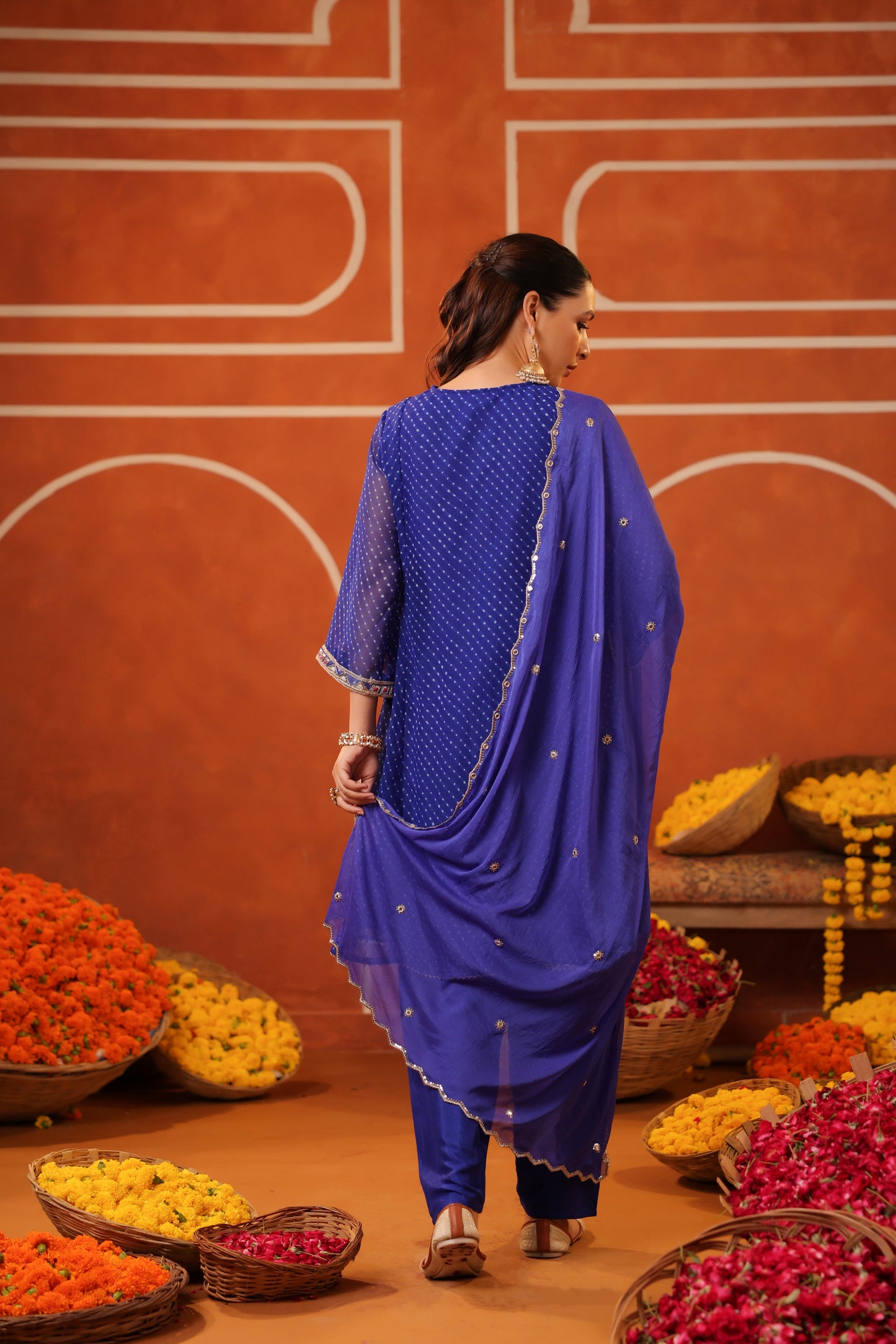 Bandhani Print Peplum Top Suit Set