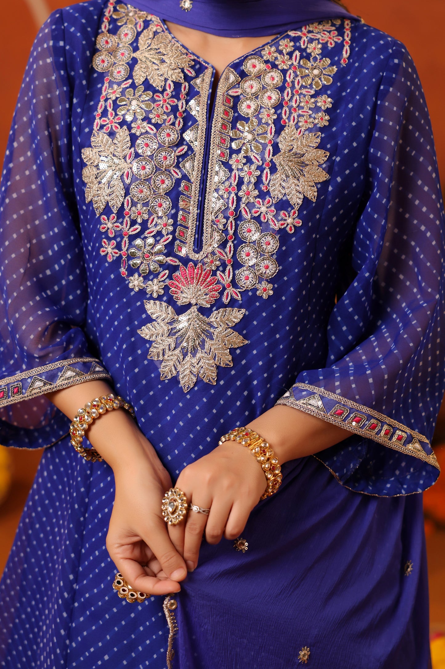 Bandhani Print Peplum Top Suit Set