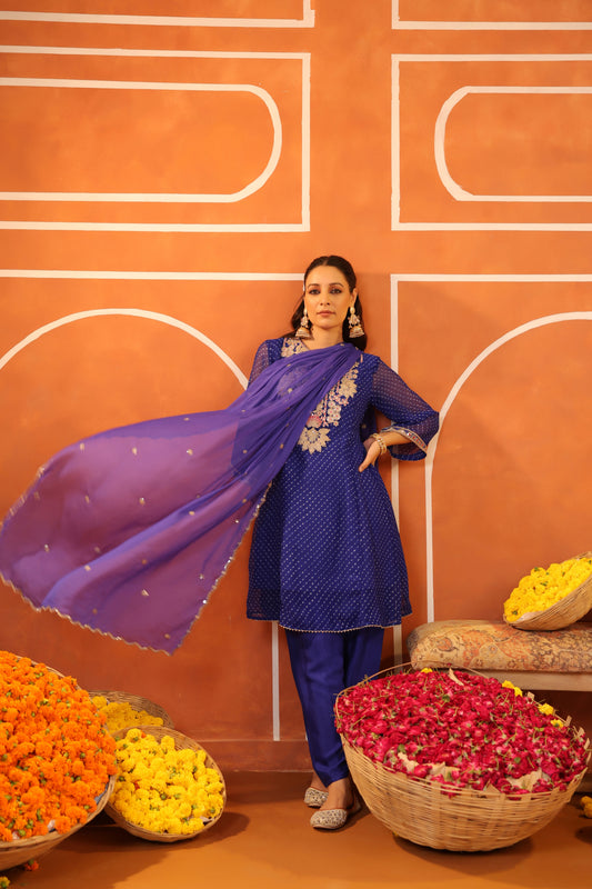 Bandhani Print Peplum Top Suit Set