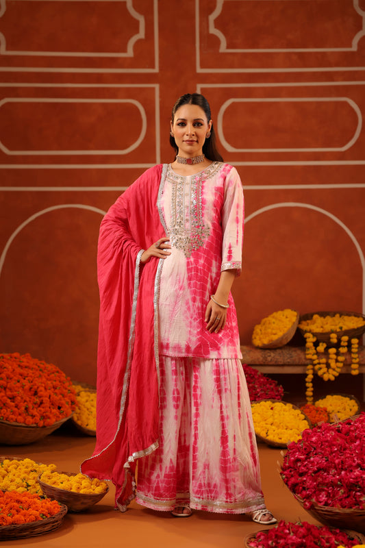 Shibori Dyed Short kurta and Sharara Set