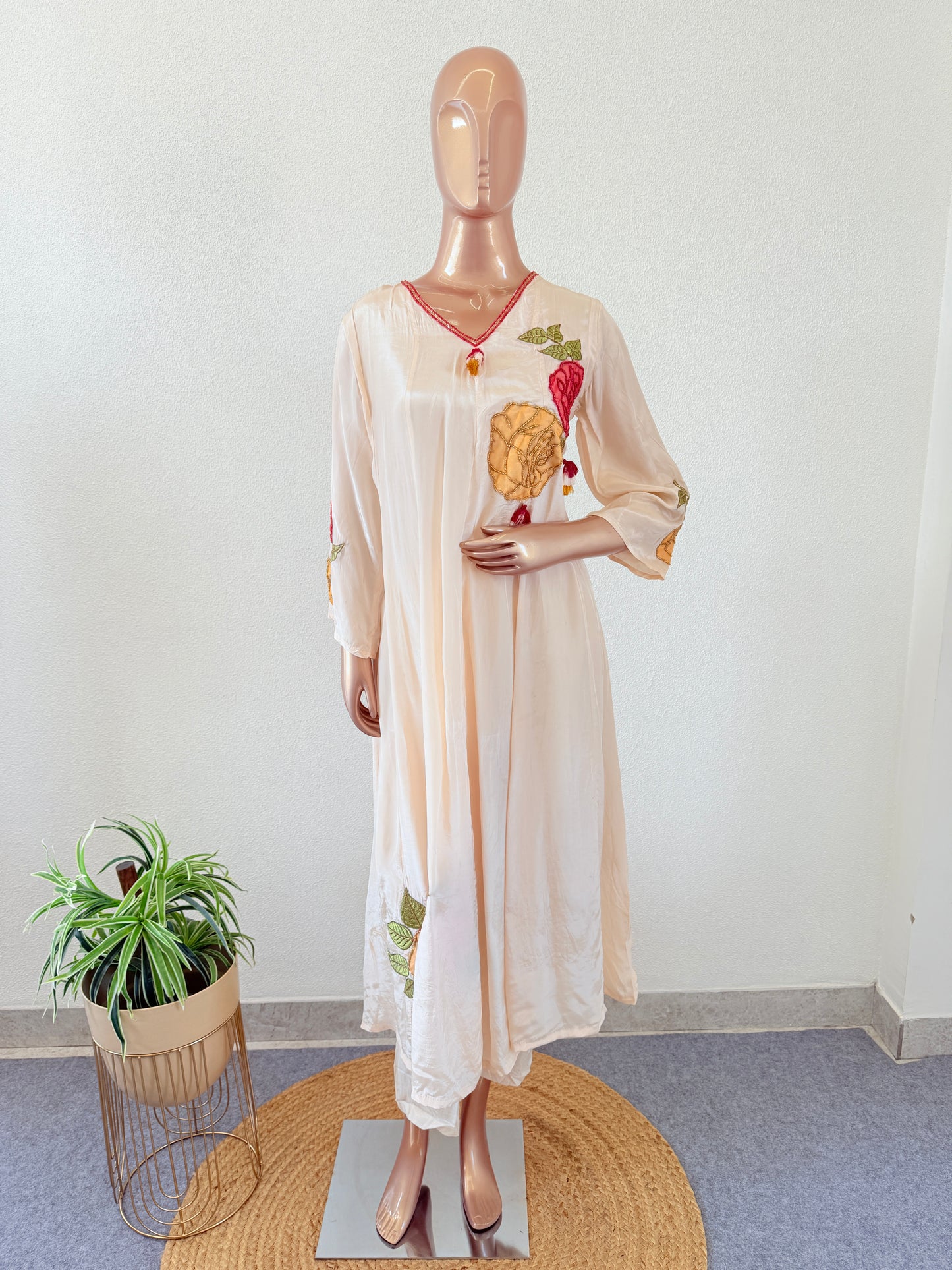 Crepe Anarkali Suit with Appliqué work and Printed Dupatta