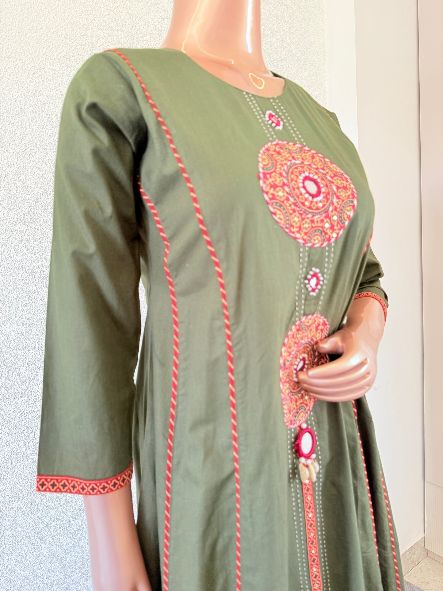 Patch Work A line suit Set with Ajrakh Print Dupatta