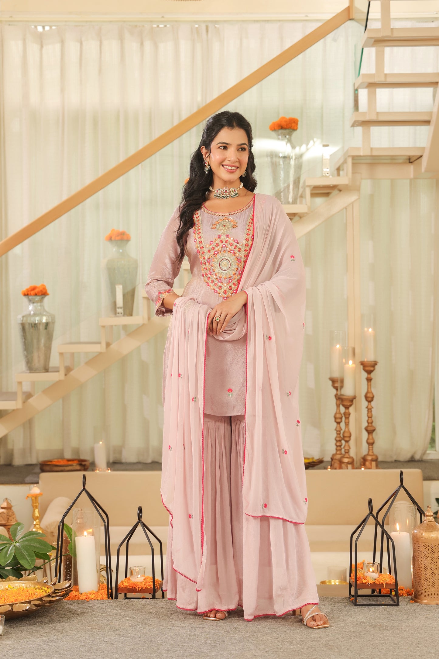 Tissue Top and Sharara Suit Set