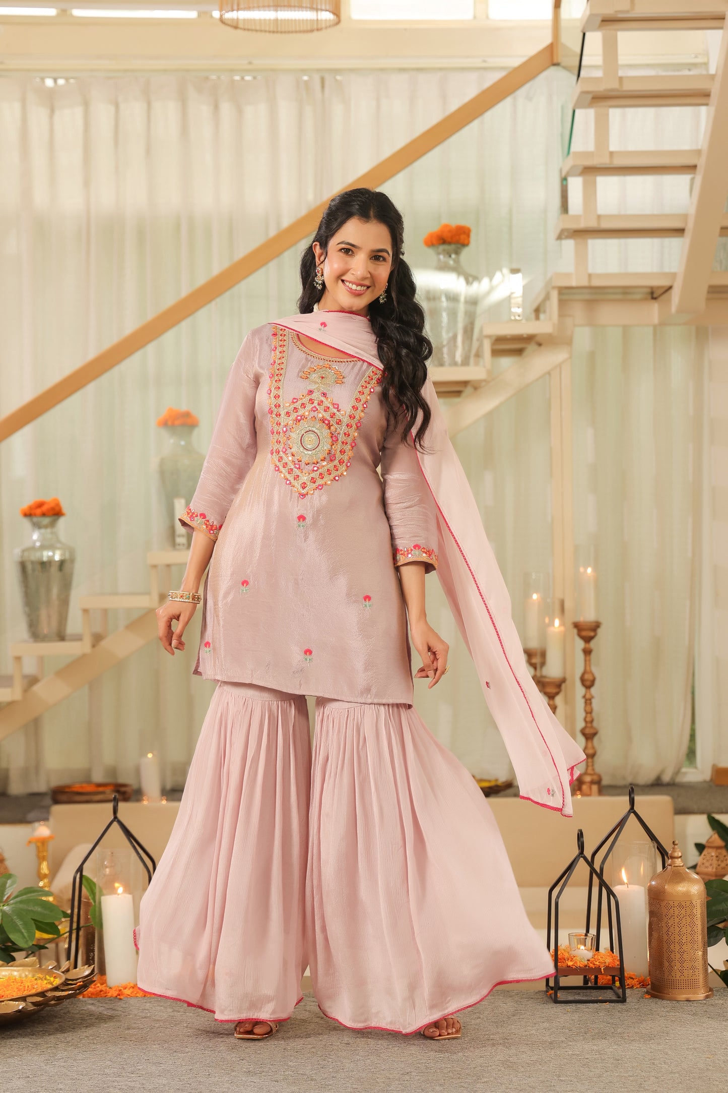 Tissue Top and Sharara Suit Set