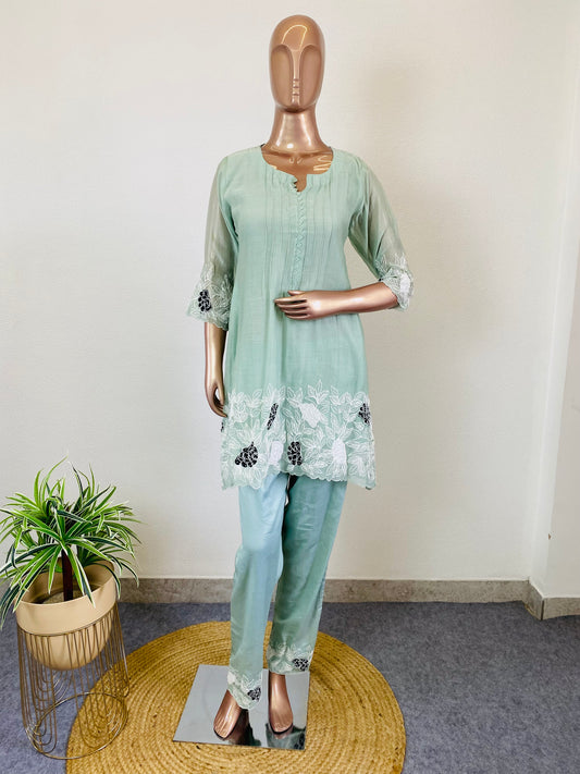 Organza Coord Set with Aari & Appliqué Work