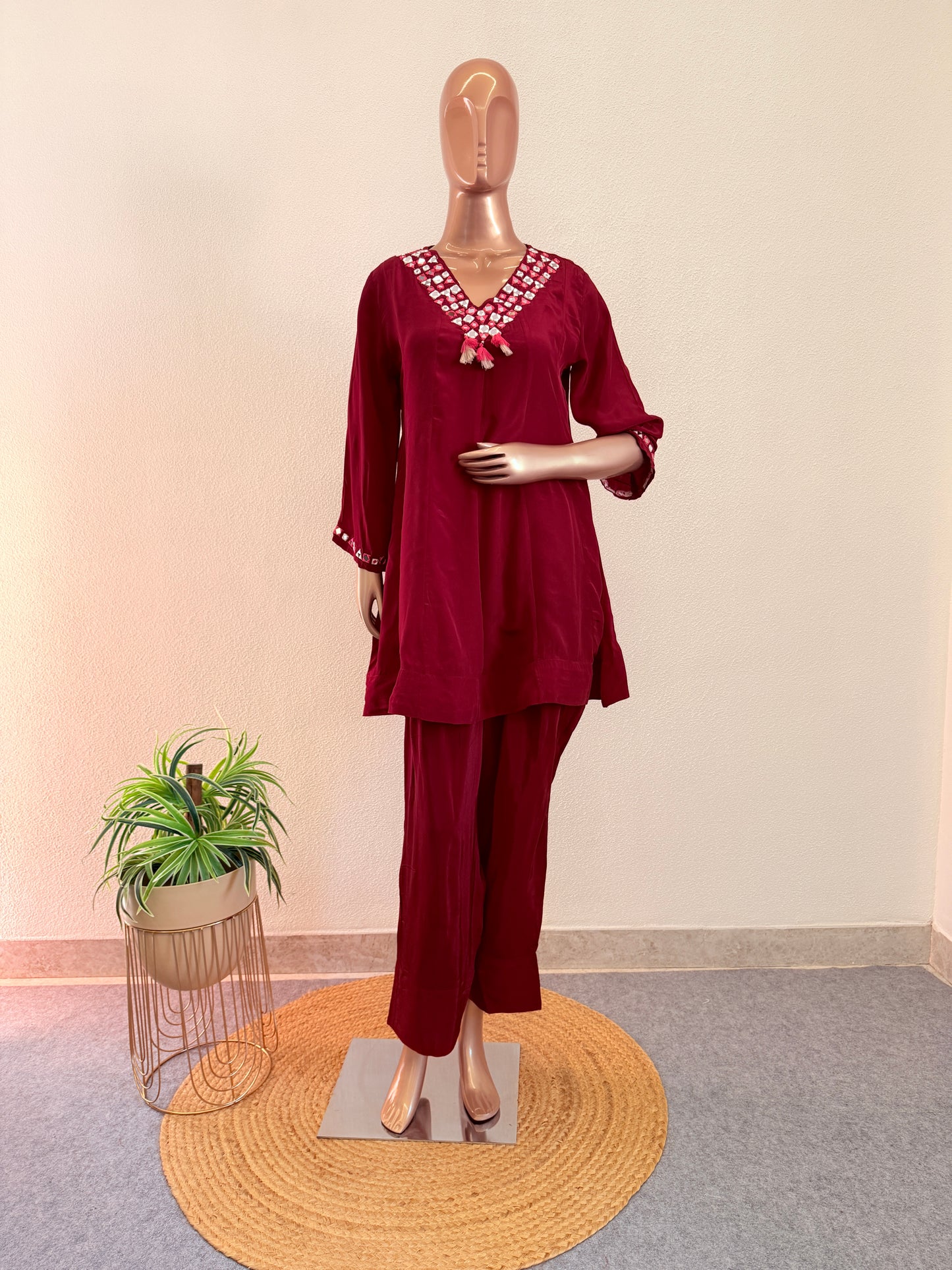 Crepe Short Anarkali Suit Set with printed Chiffon Dupatta