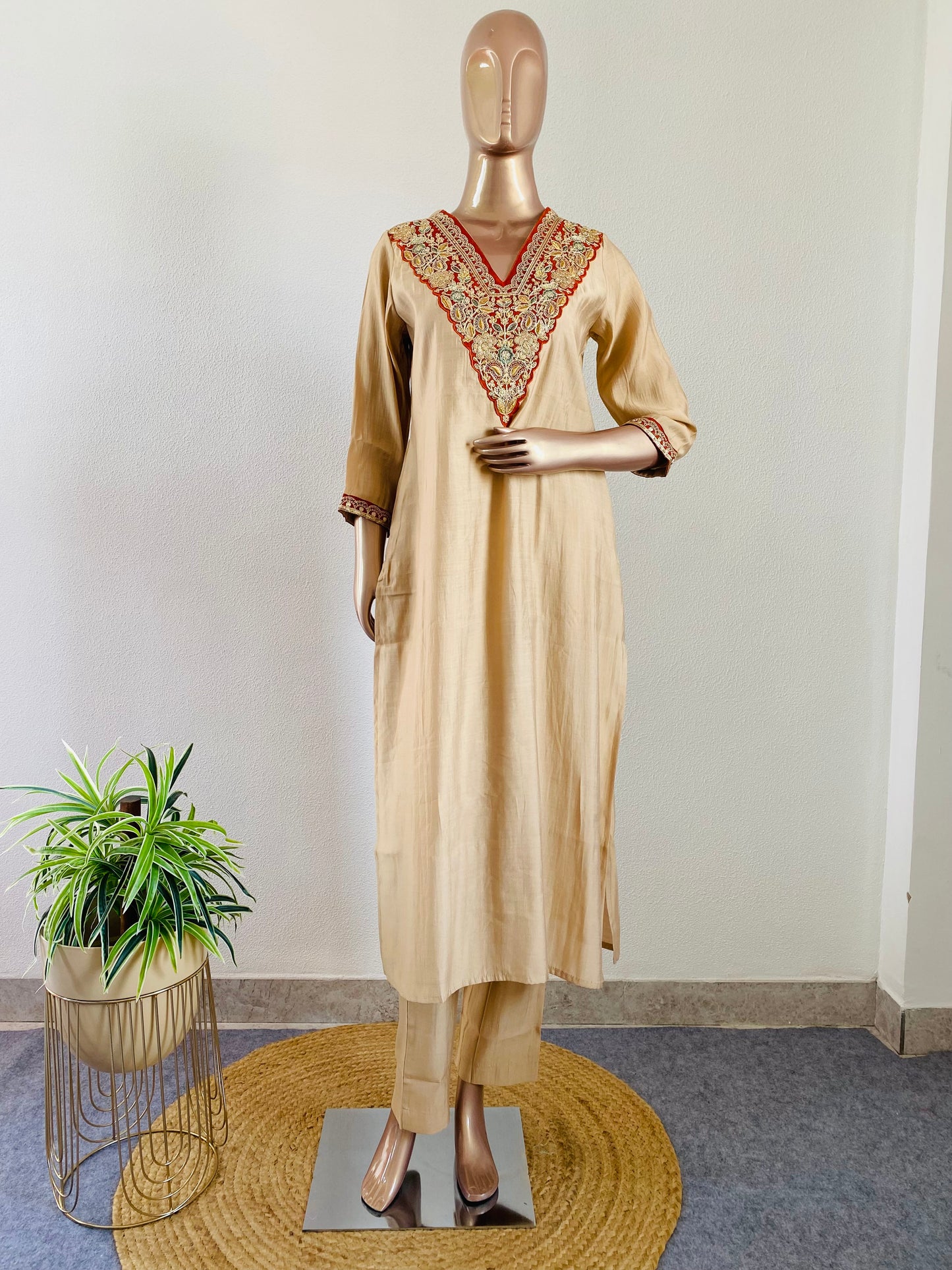 Embroidered Neck Muslin Suit with Contrast Dupatta