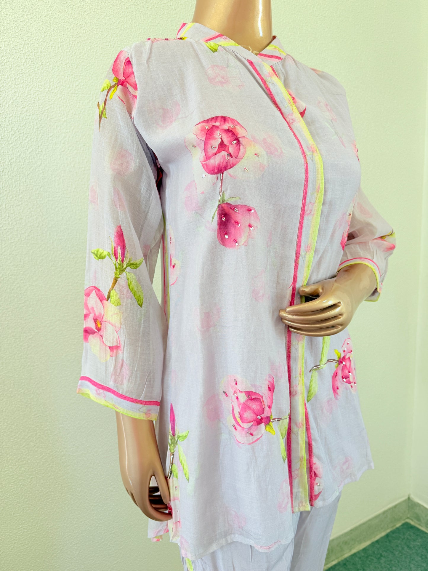 Floral & Stripes mul Chanderi Coord Set