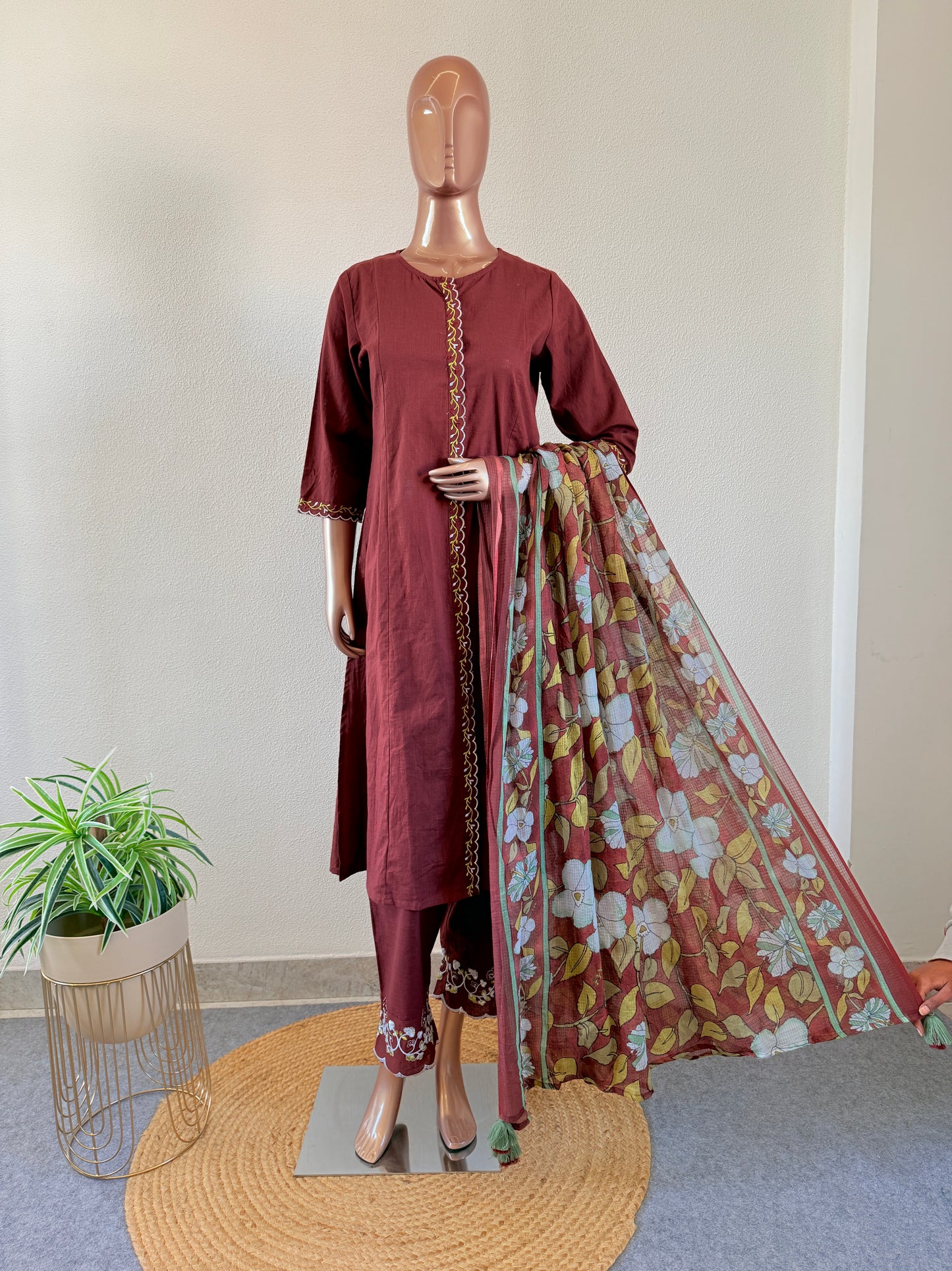 Cotton Flex Suit Set with Kalamkari Print Kota Doria Dupatta
