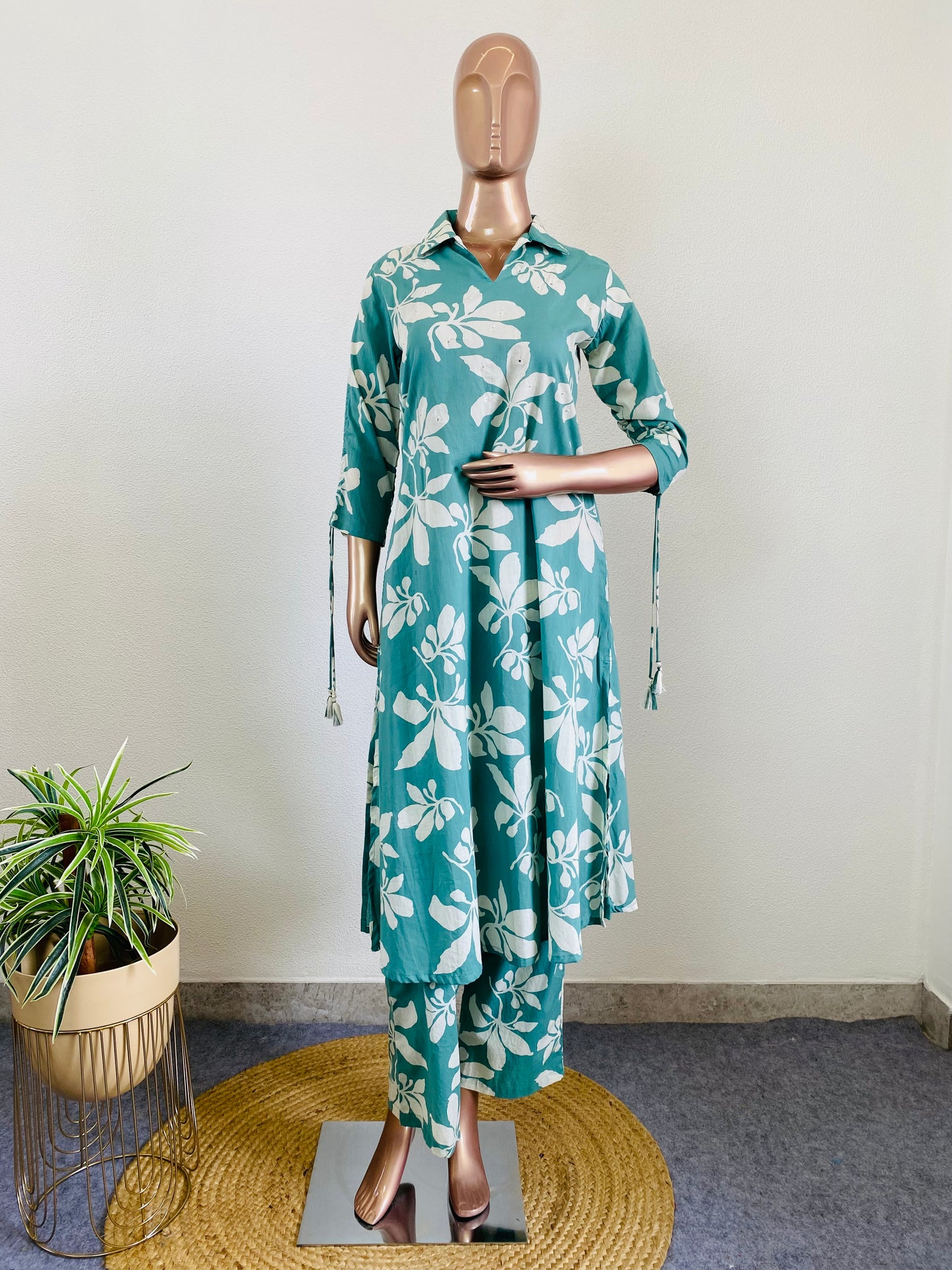 Cotton Kurta Pant Set with Adjustable Sleeves