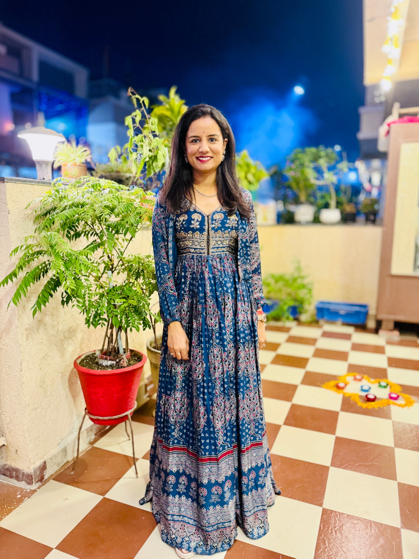 Ajrakh Print Gajji Silk Indowestern