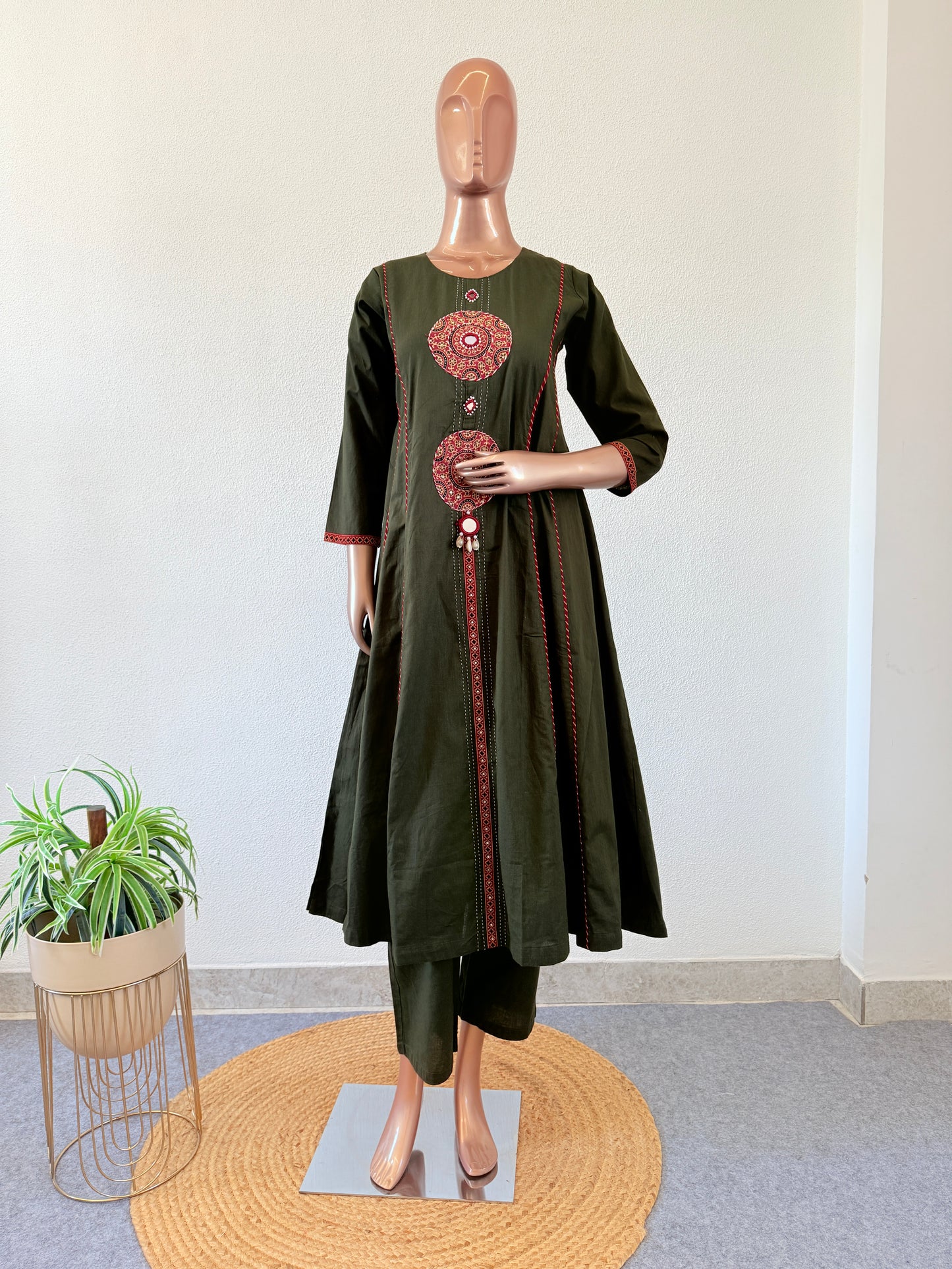 Patch Work A line suit Set with Ajrakh Print Dupatta