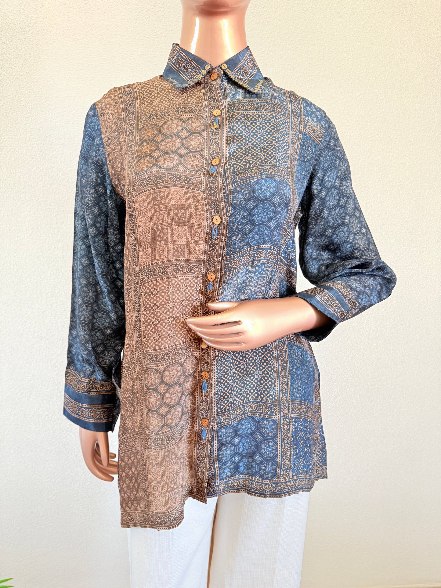 Ajrakh Print Shirt in Earthy Tones