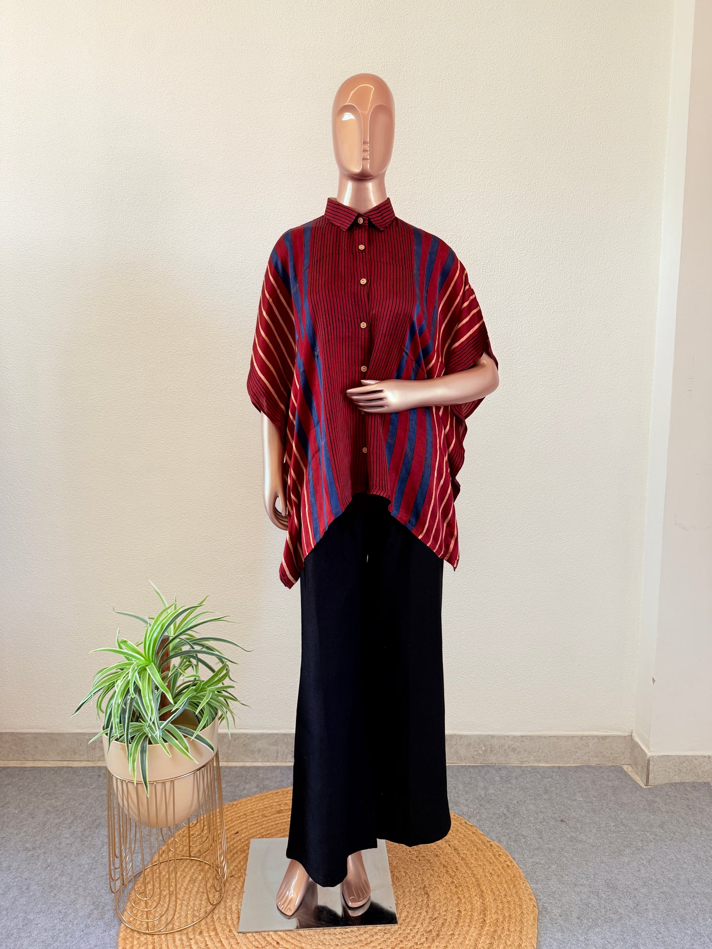 Ajrakh Print Kaftan Shirt - Red