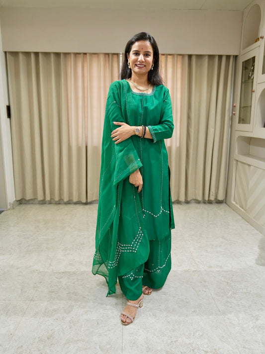 Karishma Dola Silk Premium Palazzo set with Pearl Work