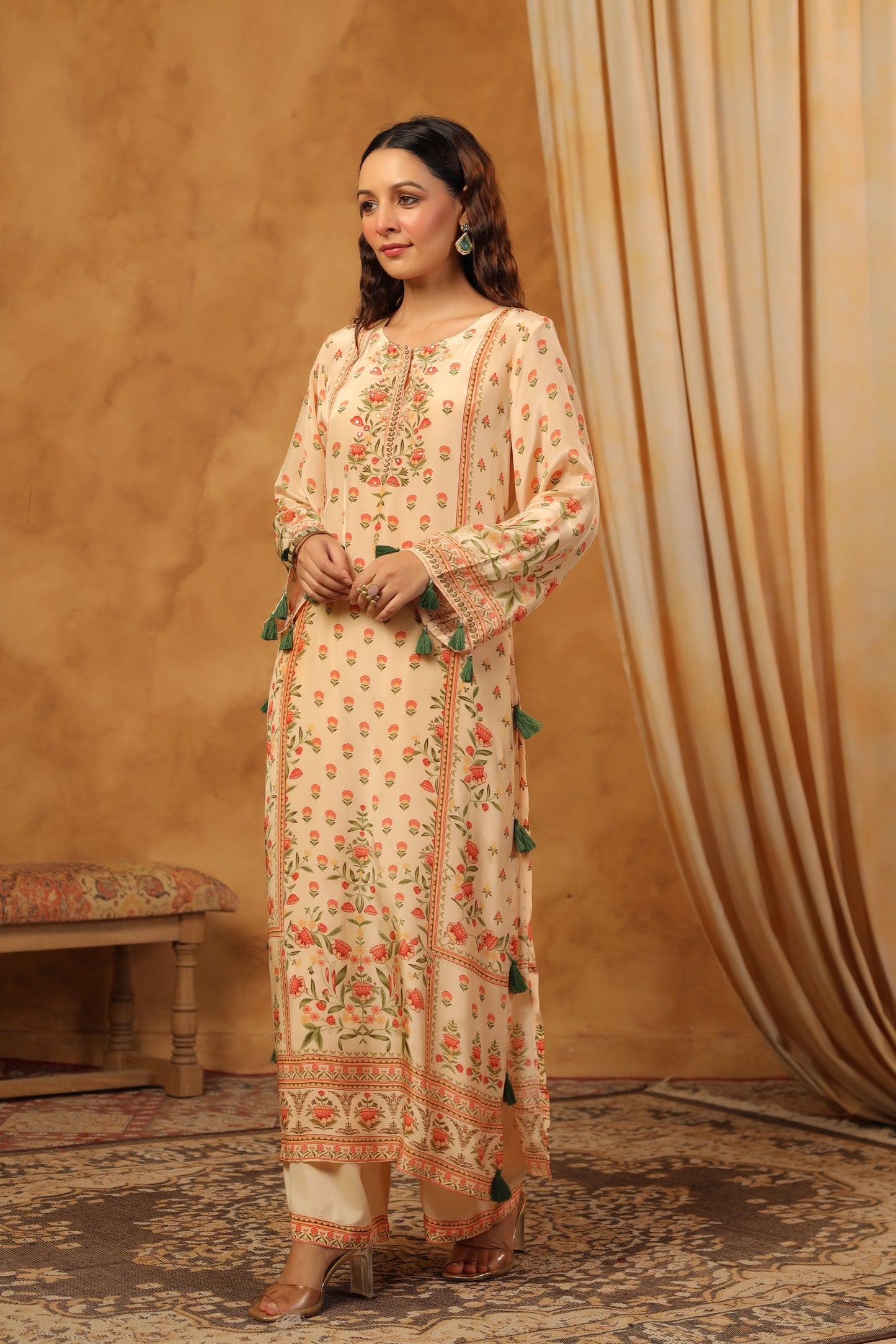 Pure Crepe Printed Long Kurta Pant Set