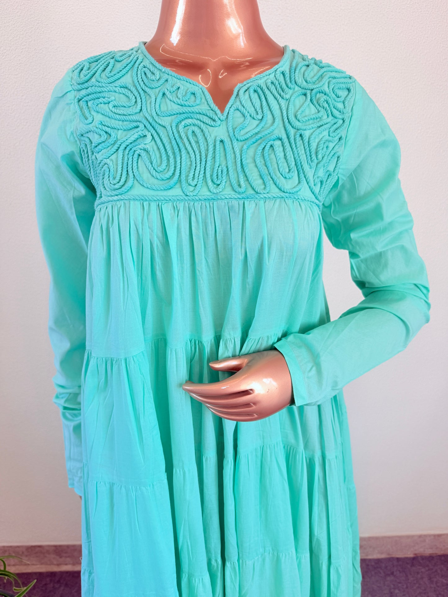 Dori Embroidered Tiered Tunic- Aqua Blue