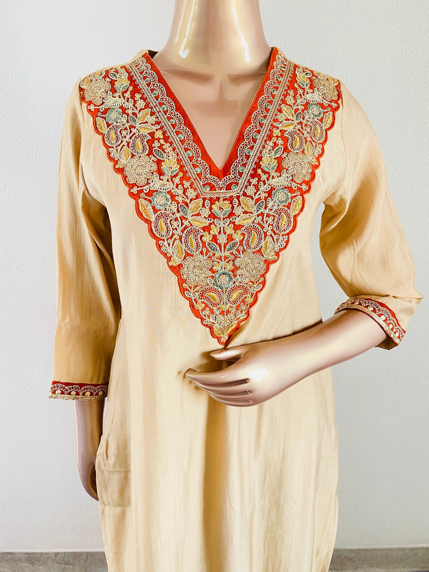 Embroidered Neck Muslin Suit with Contrast Dupatta
