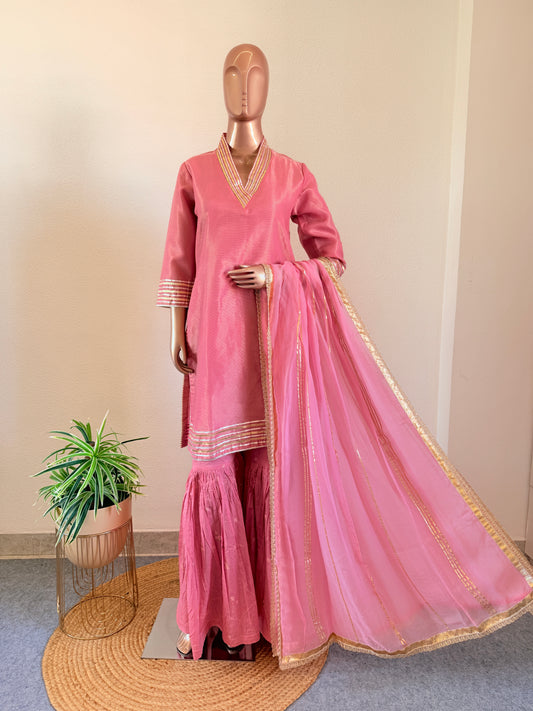 Tissue Suit with Mul Cotton Sharara & Organza Dupatta