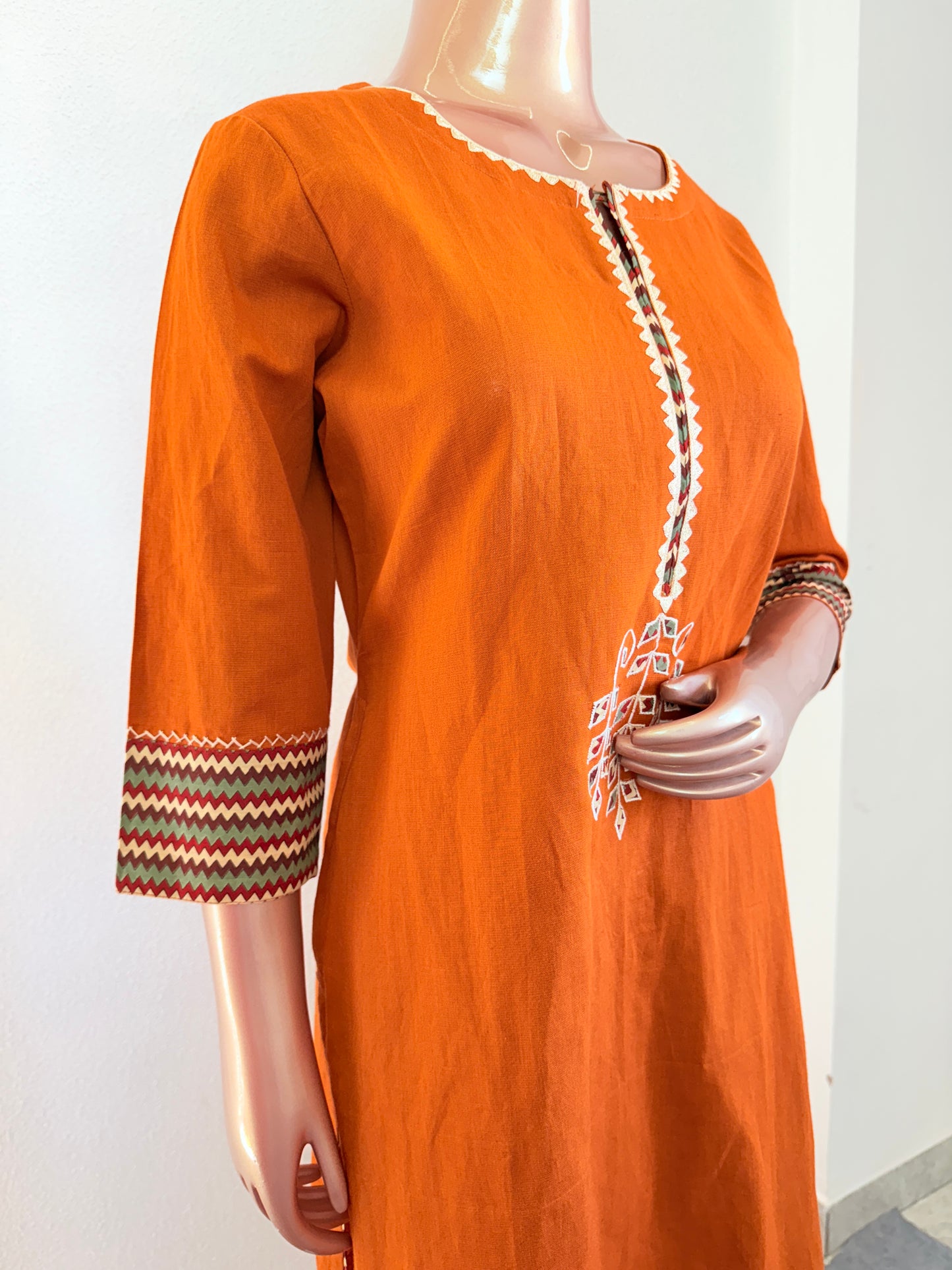 Cotton Linen Suit Set with Zig Zag Palazzo & Dupatta