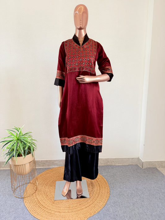 Ajrakh Kurta Pant Set - Red