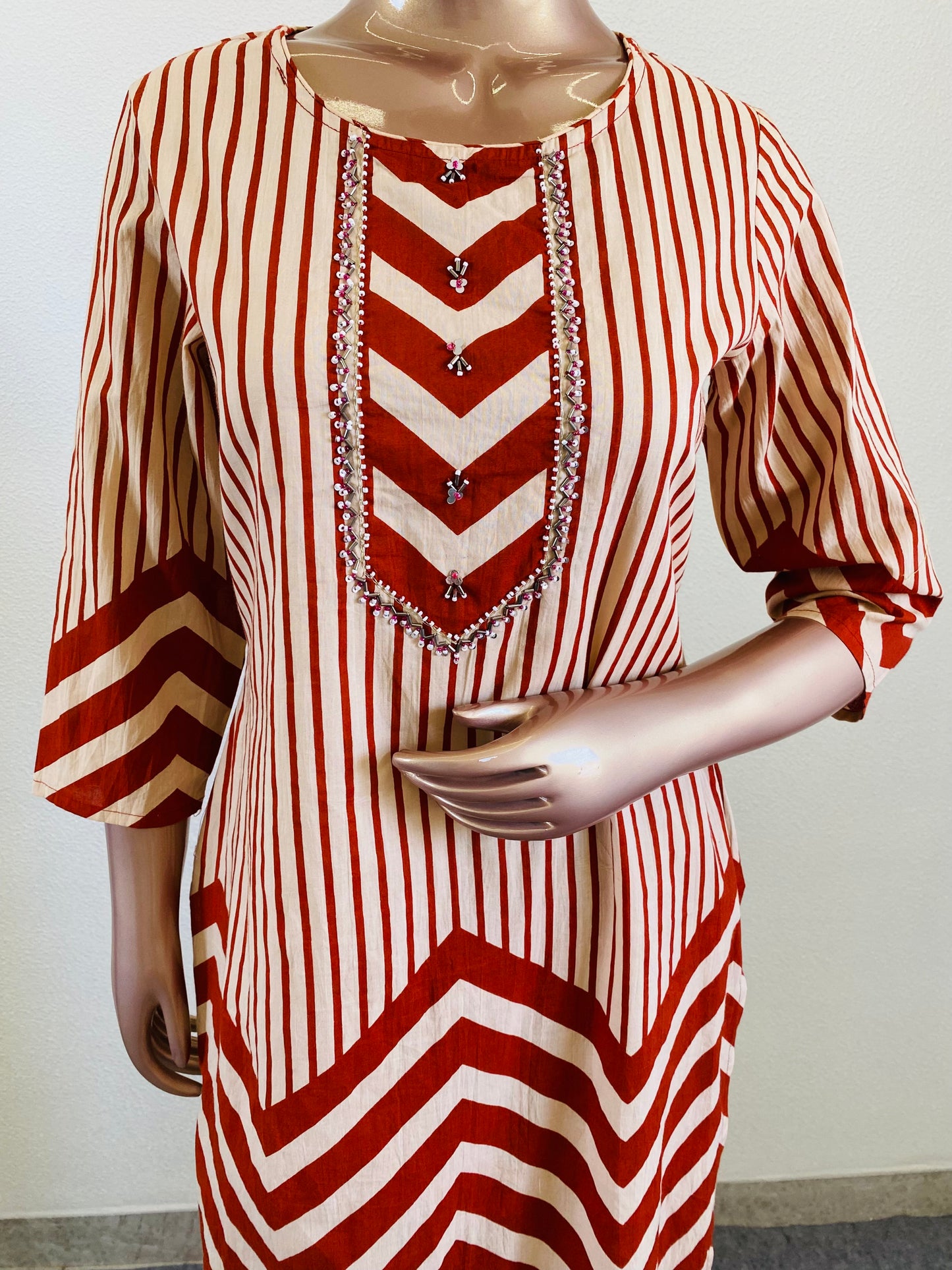 Zig Zag & Floral Cotton Suit Set - Rust