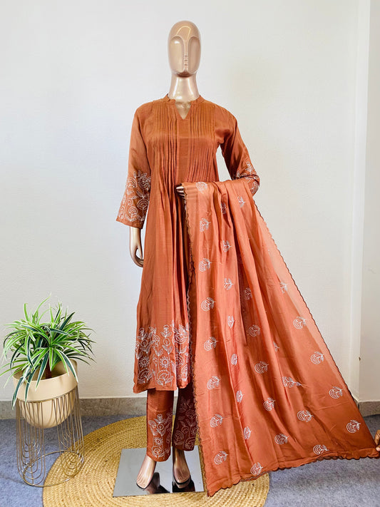 Muslin Silk Frock Suit with Aari Work