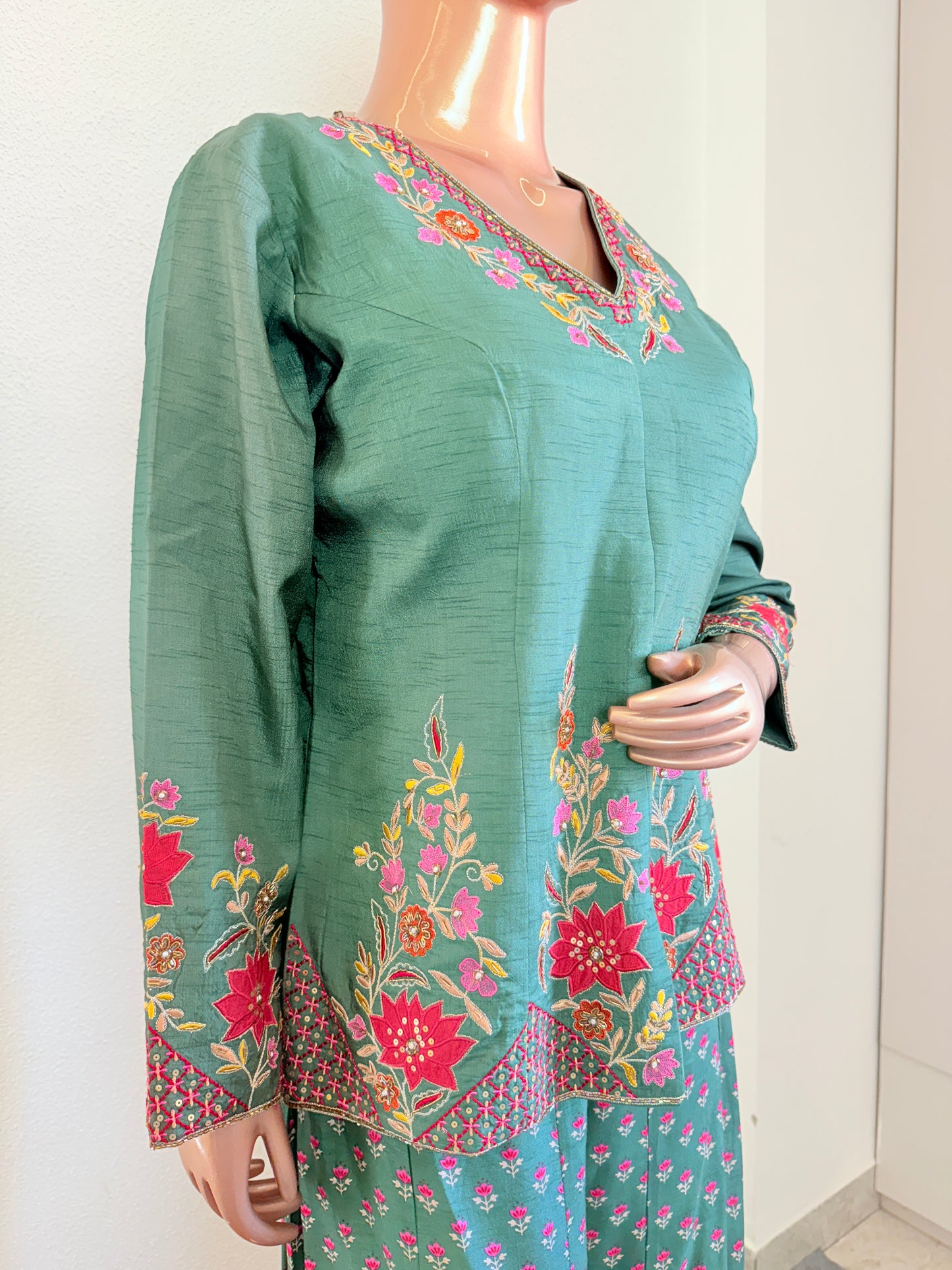 Silk Palalzzo and Top with Hand work