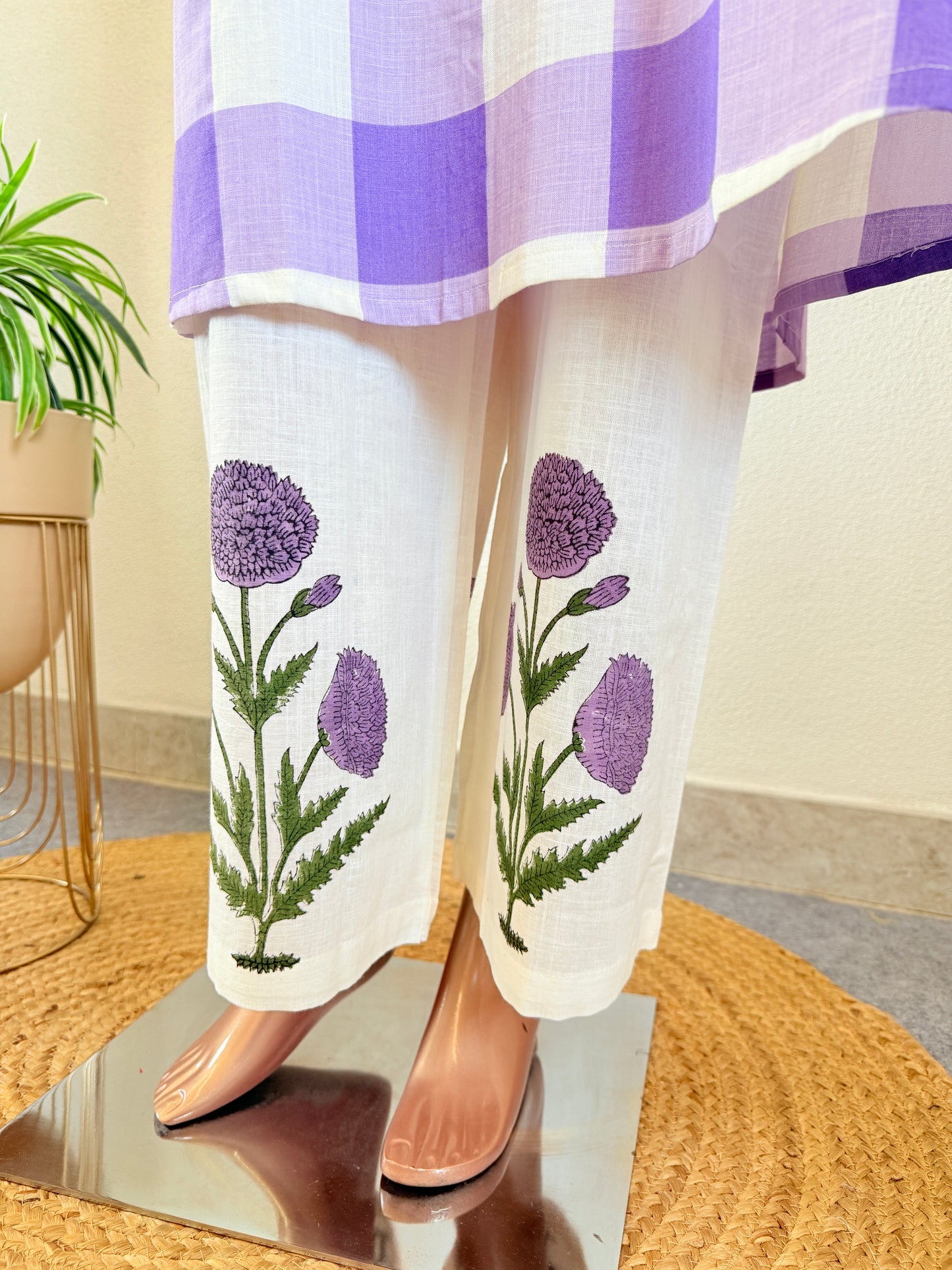 Check Print Cotton Suit Set -Lavender