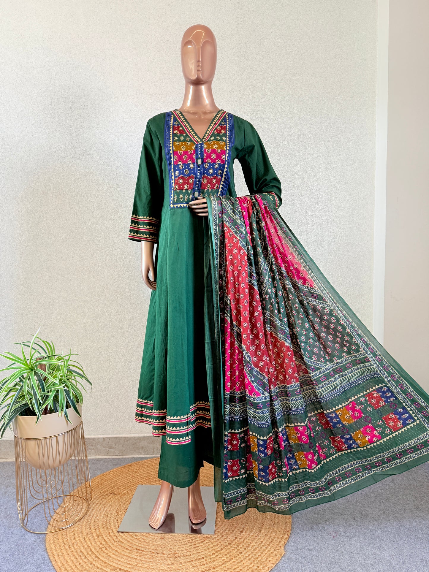 Cotton Frock Suit with Printed Mul Dupatta