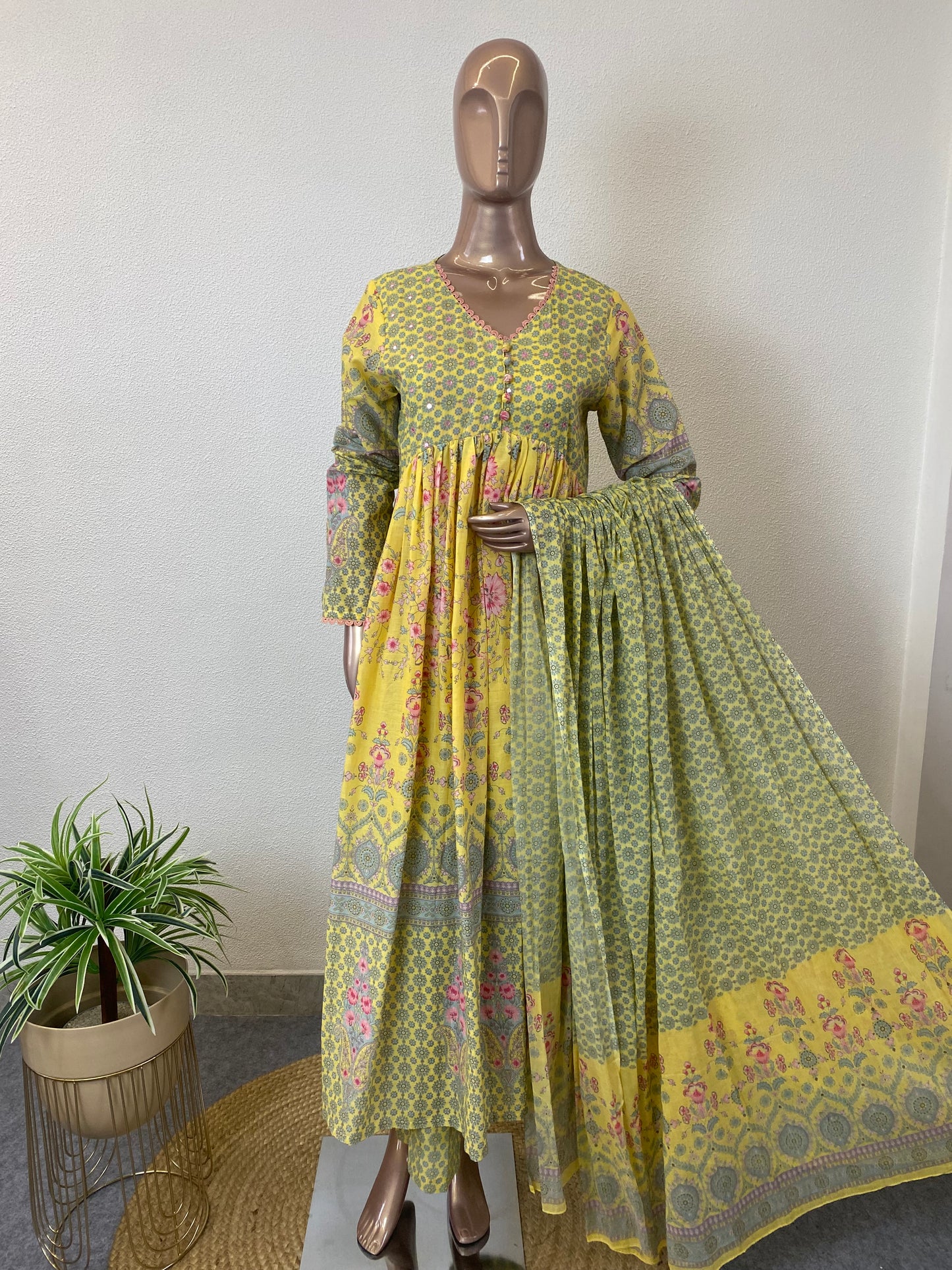 Printed Cotton Frock Suit Set with Long Sleeves