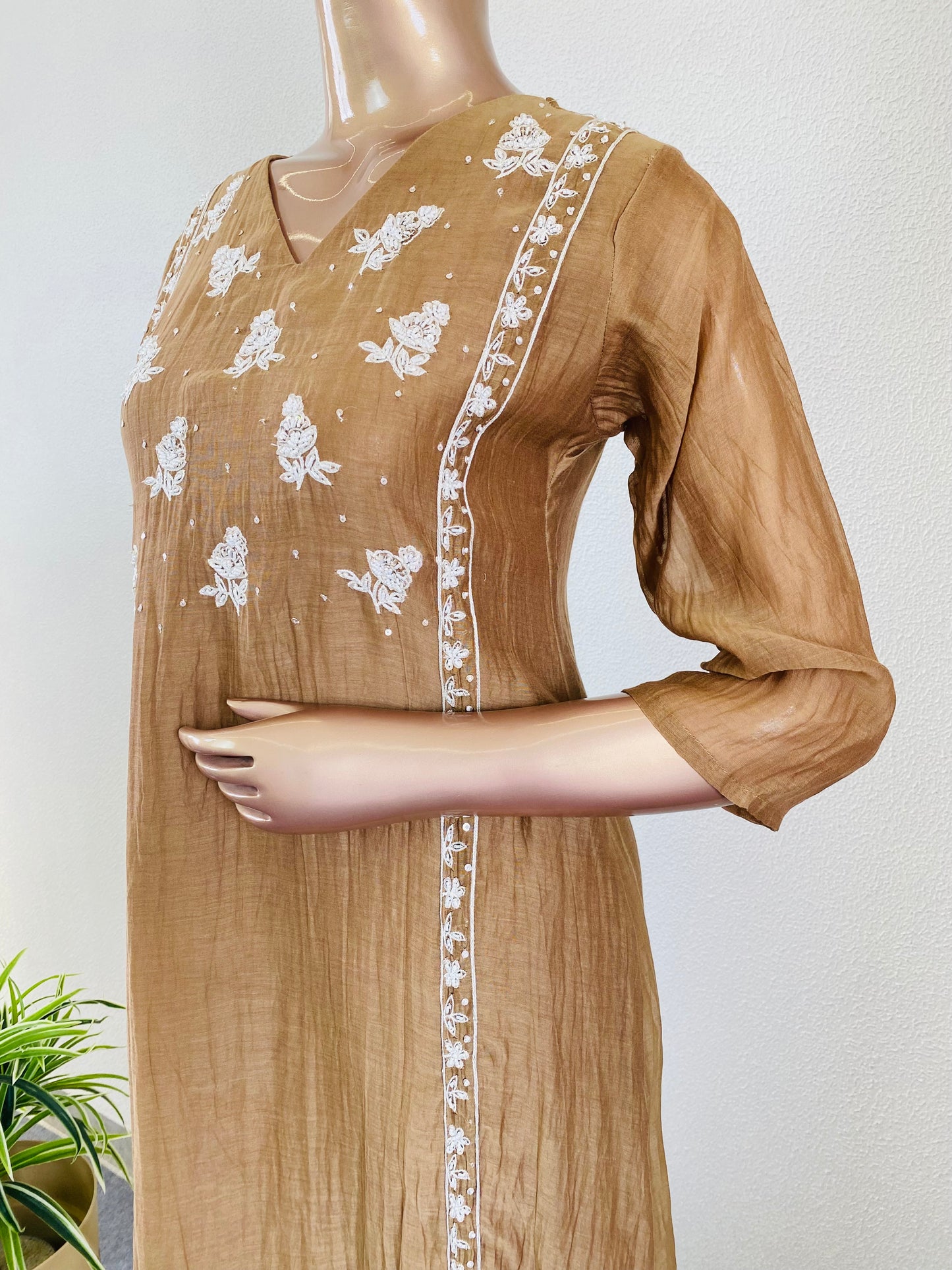 Hand Embroidered Mul Chanderi Frock Suit Set