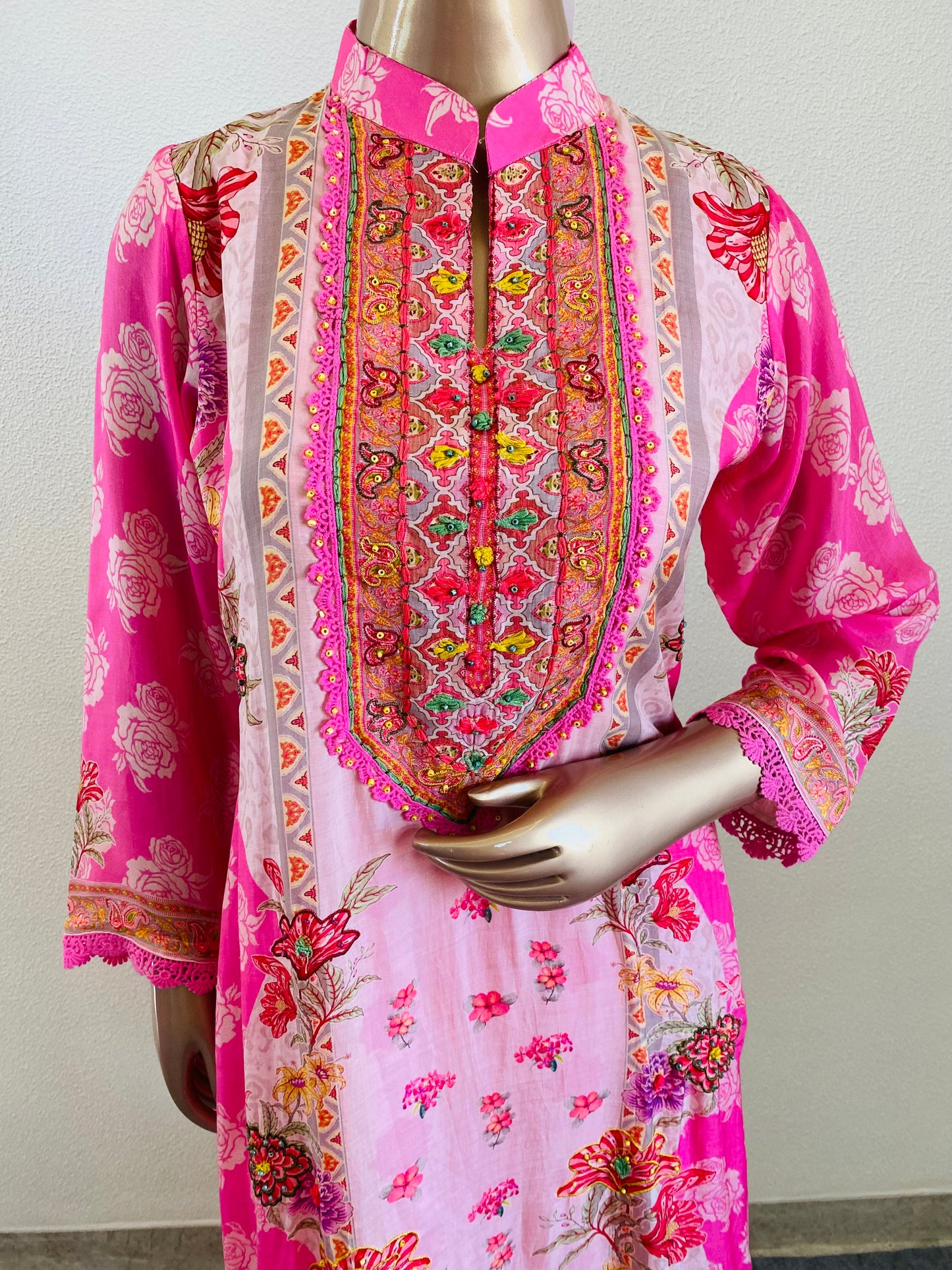 Printed Soft Muslin A-line Suit- Pink