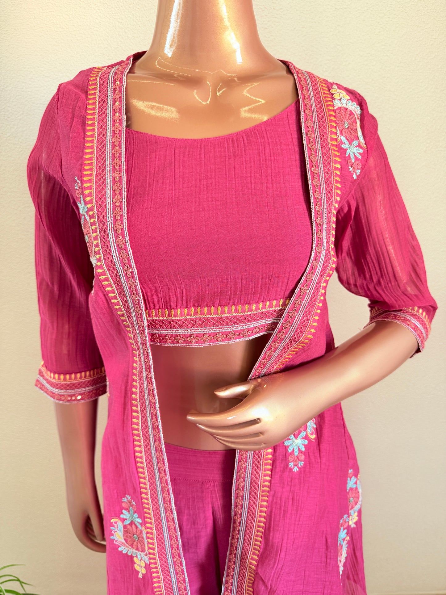 Mul chanderi Crop Top Palazzo Jacket Set