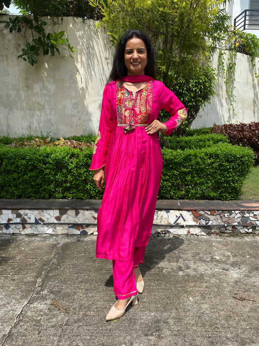 Silk Suit with Banarasi Yoke