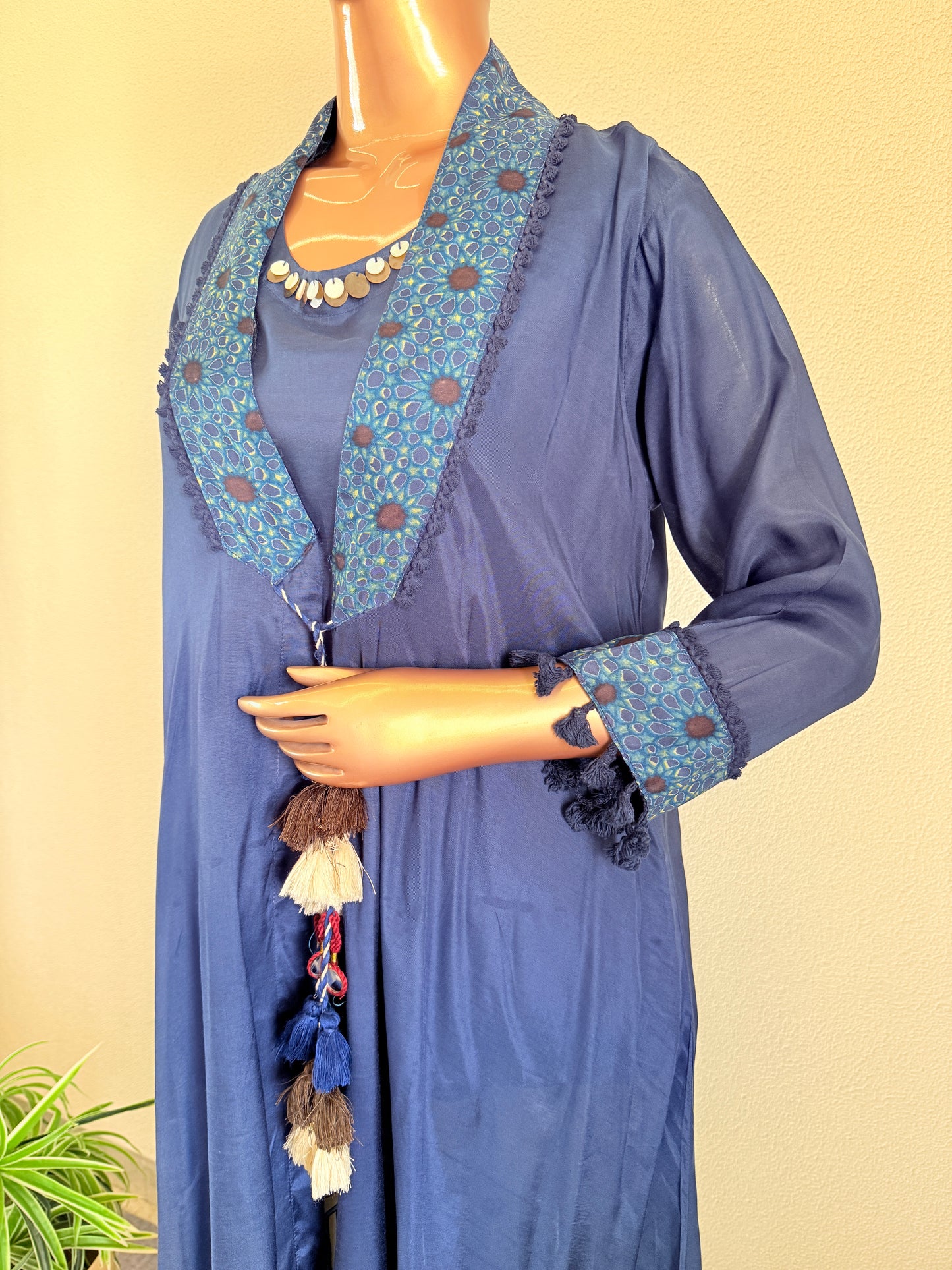 Muslin Long jacket Top with Printed Flex Wide Pants